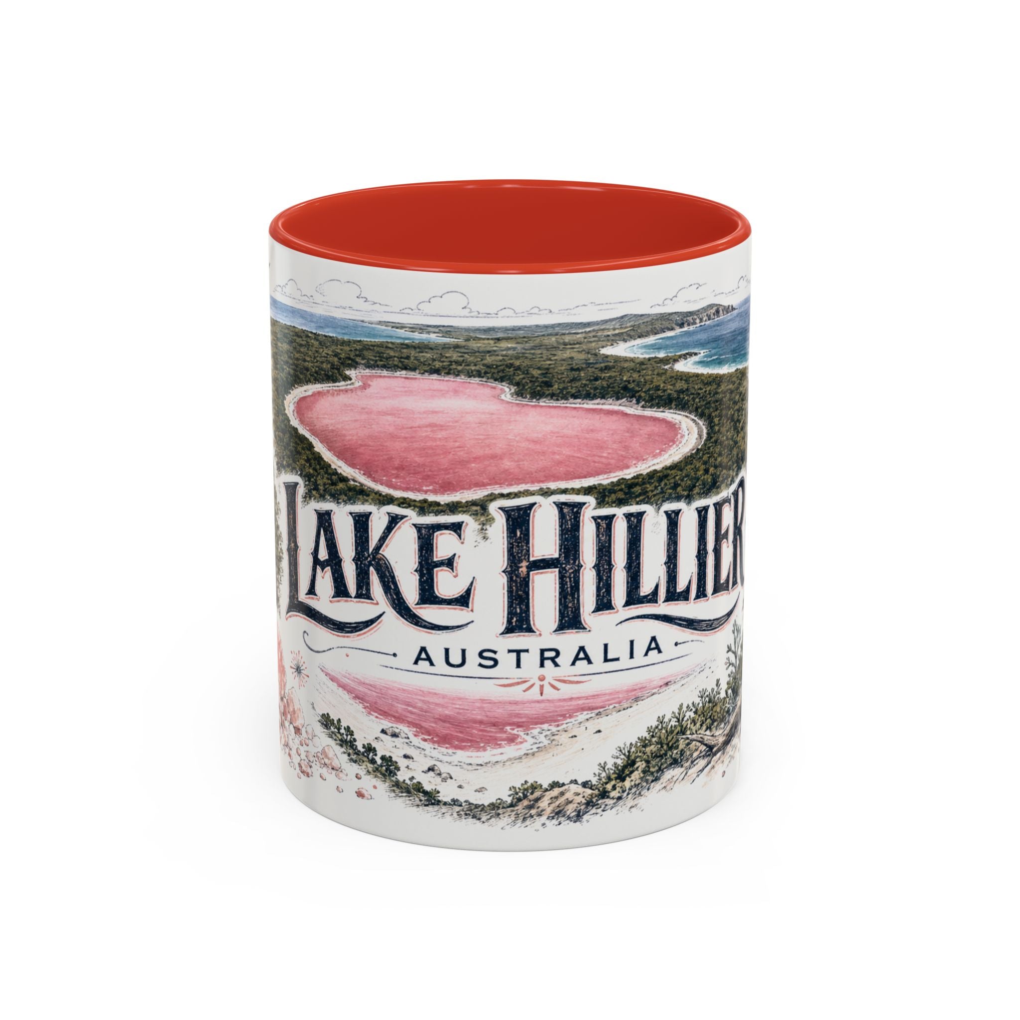 Lake Hillier Mug, Australia Travel Souvenir, Bucket List Gift, Accent Ceramic Coffee Mug 11oz 15oz