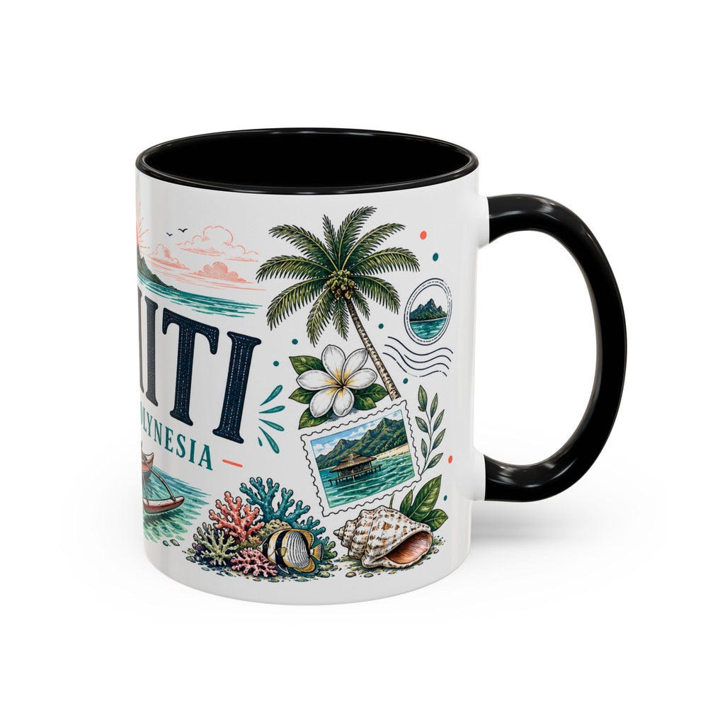 Tahiti Coffee Mug | Travel Destination Souvenir Gift | Accent Color Ceramic 11oz 15oz