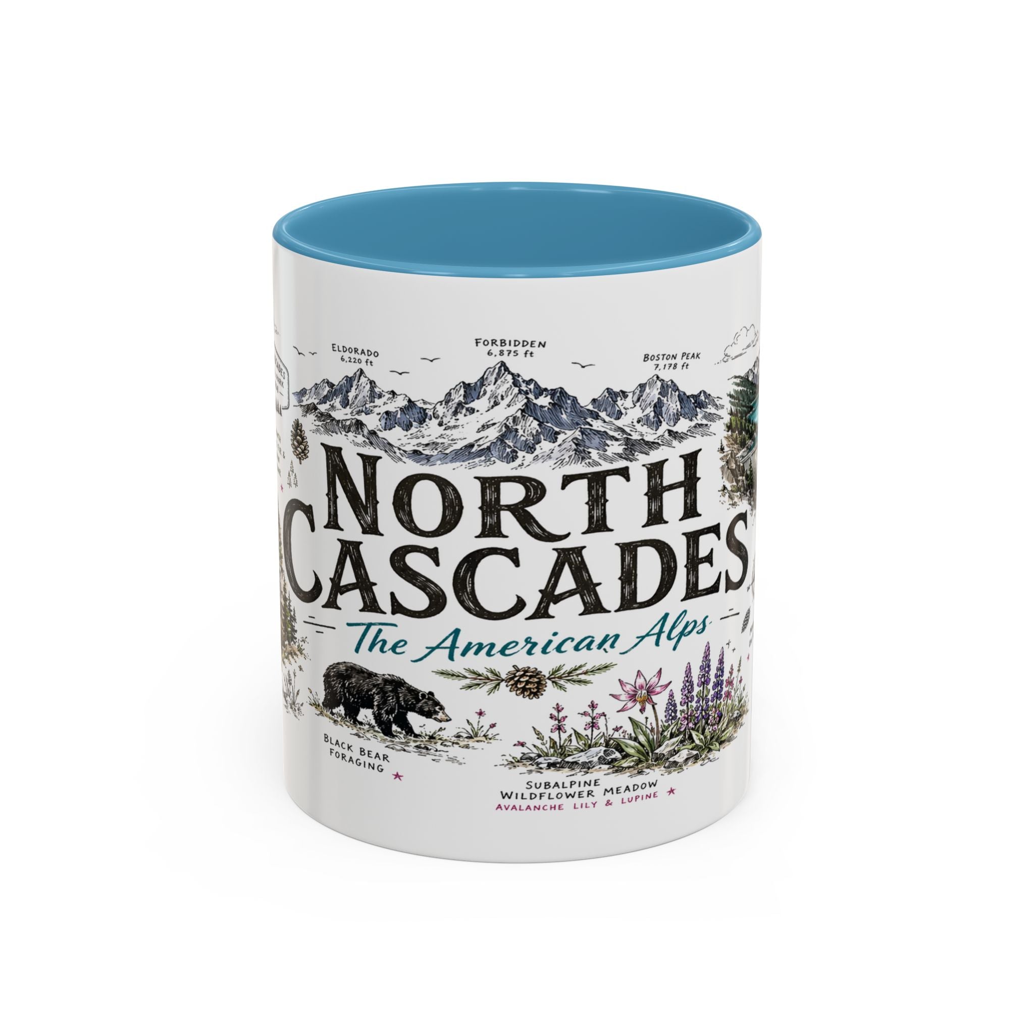 North Cascades National Park Coffee Mug | Washington Alpine Glacier Hiking Gift | Accent Color Ceramic 11oz 15oz