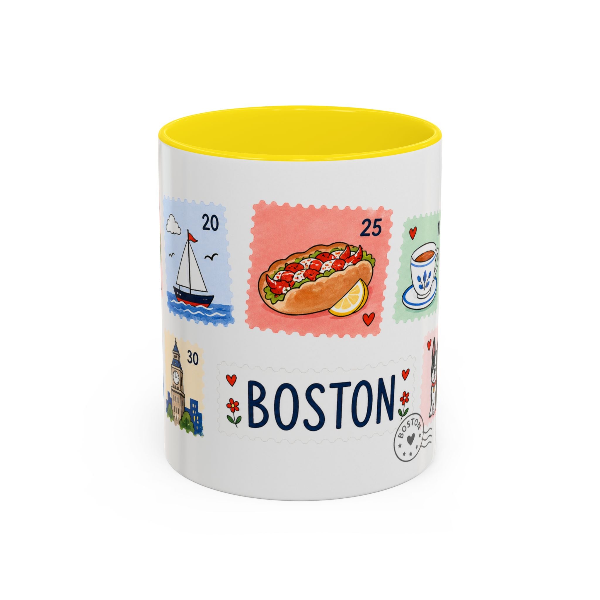 Boston Coffee Mug | Postage Stamp Collage Mug | Travel Souvenir Accent Cup 11oz 15oz