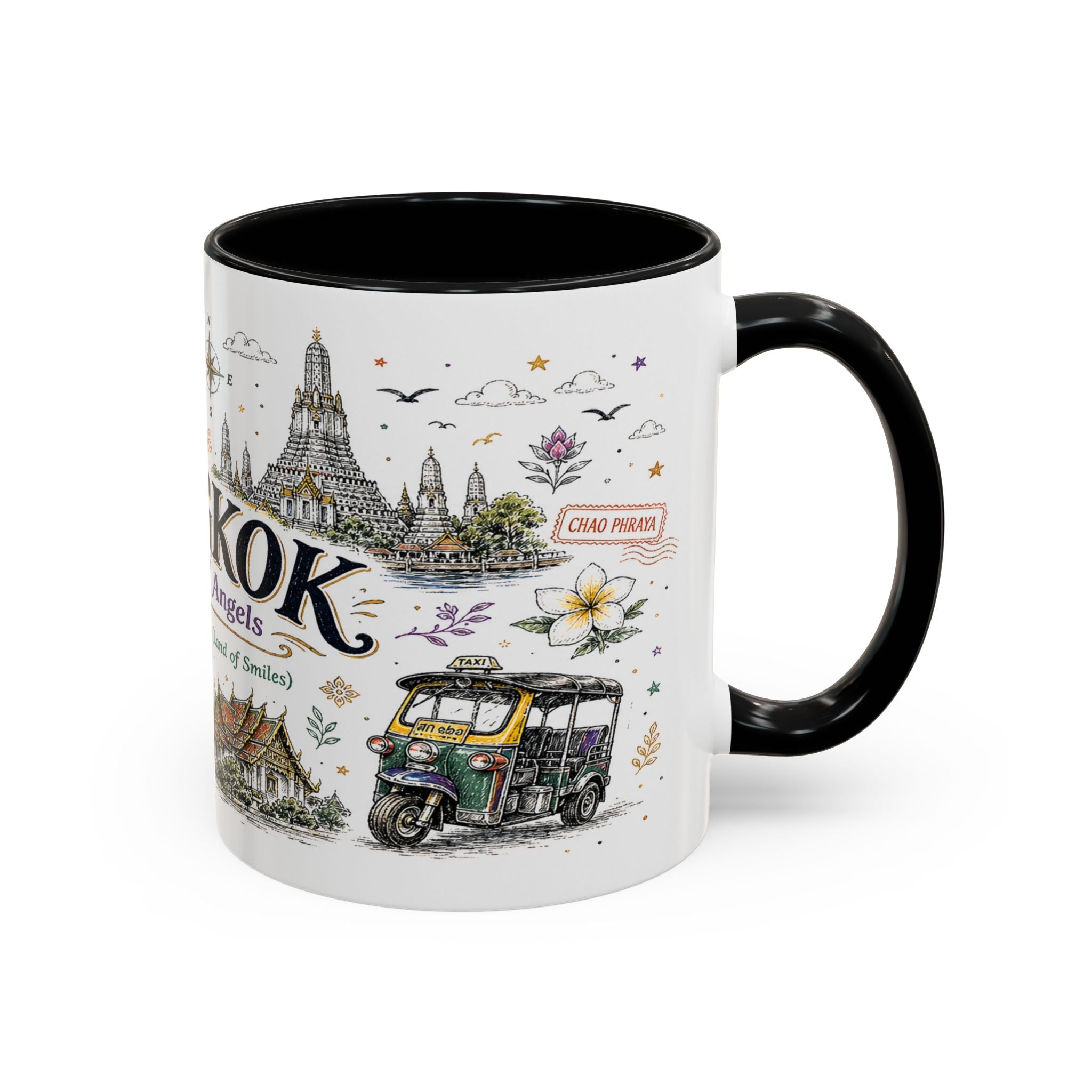 Bangkok Coffee Mug | Thailand Souvenir Travel Gift | Accent Color Ceramic 11oz 15oz
