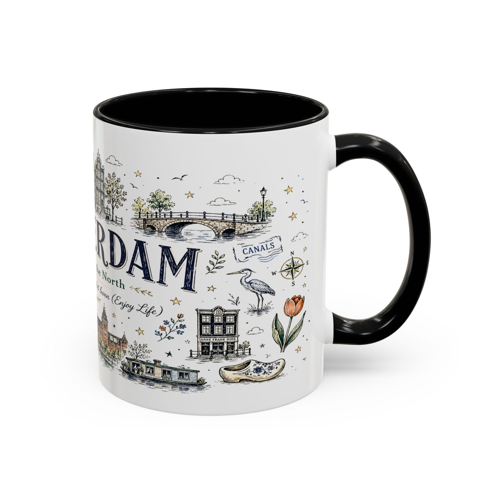 Amsterdam Coffee Mug | Netherlands Souvenir Travel Gift | Accent Color Ceramic 11oz 15oz