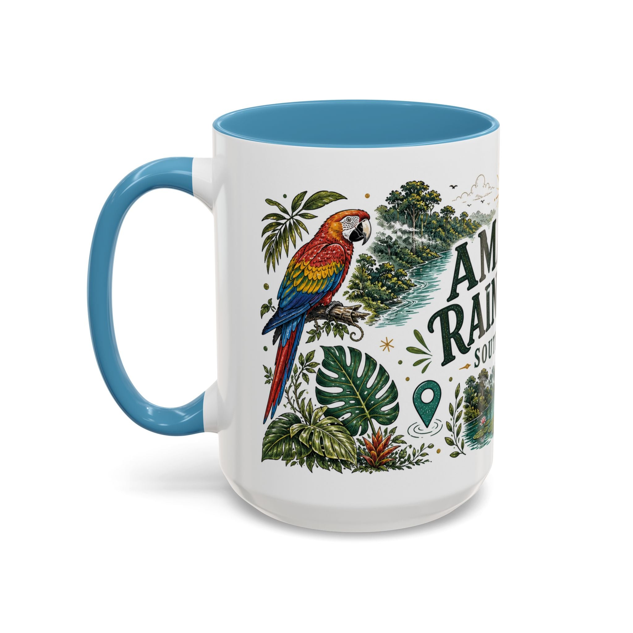 Amazon Rainforest Coffee Mug | Travel Destination Souvenir Gift | Accent Color Ceramic 11oz 15oz