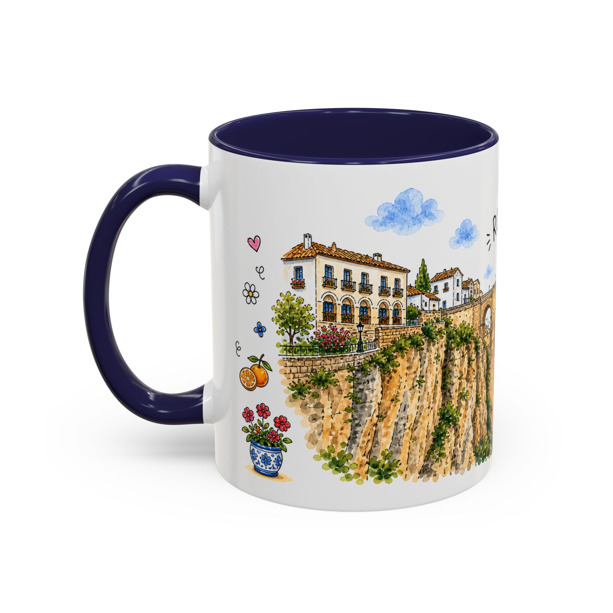 Ronda Illustrated Travel Mug | Spain Souvenir Accent Coffee Mug | 11oz 15oz Ceramic Cup