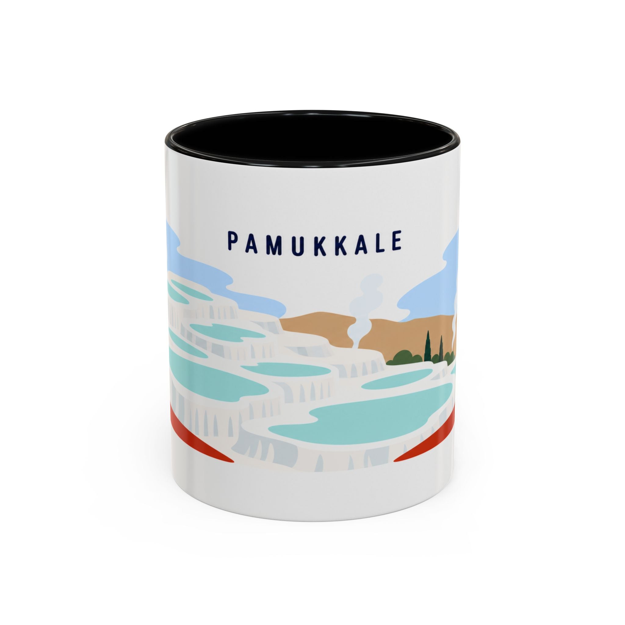 Pamukkale Coffee Mug | Travel Destination Souvenir Gift | Accent Color Ceramic 11oz 15oz