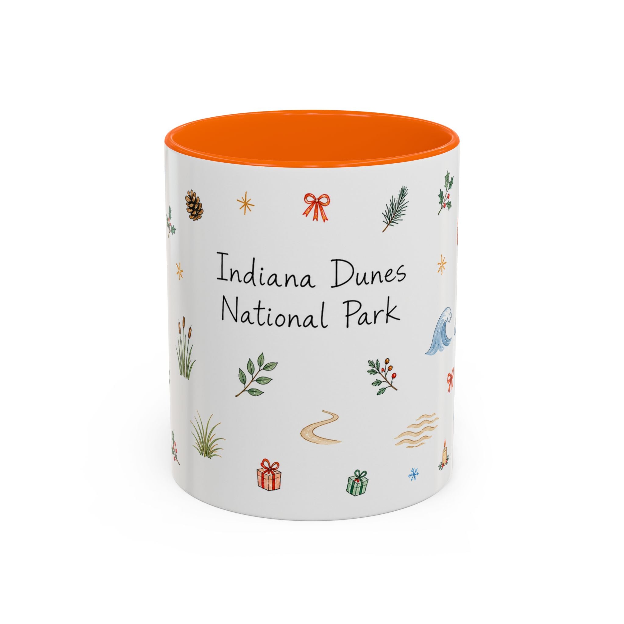 Indiana Dunes National Park Christmas Mug | Watercolor Travel Souvenir | Holiday Gift | Accent Ceramic Coffee Cup 11oz 15oz