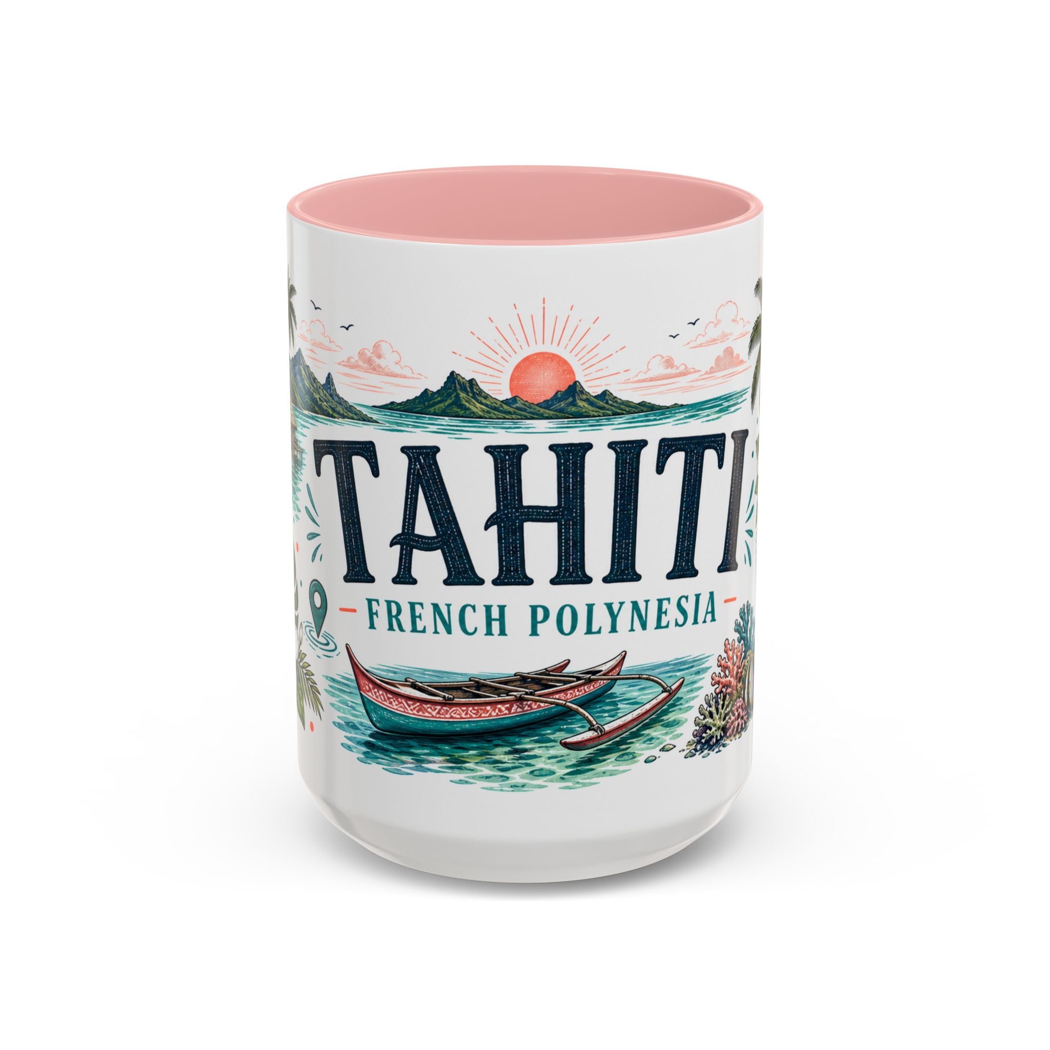 Tahiti Coffee Mug | Travel Destination Souvenir Gift | Accent Color Ceramic 11oz 15oz