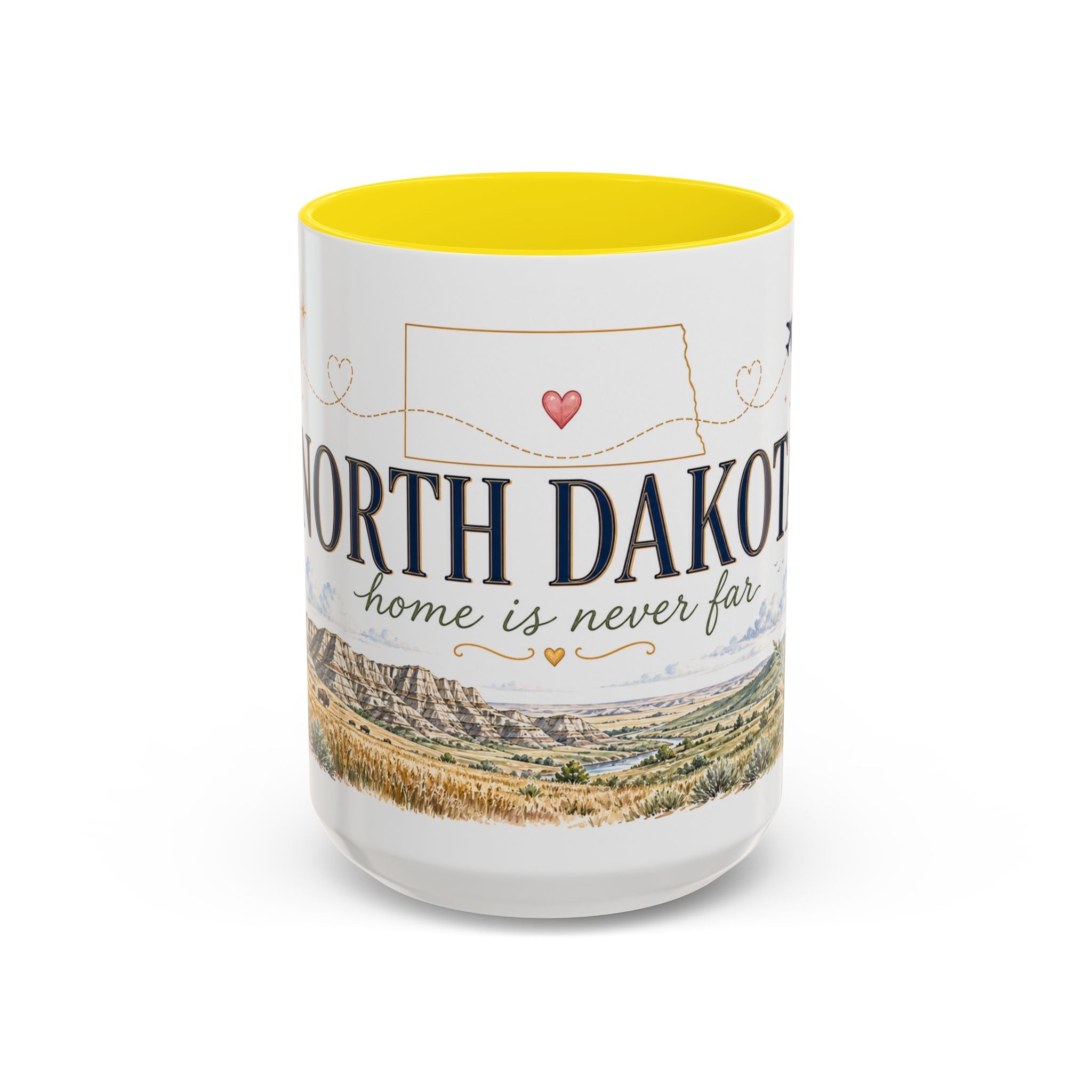 North Dakota State Map Mug | Prairie Rose Botanical Accent Coffee Cup