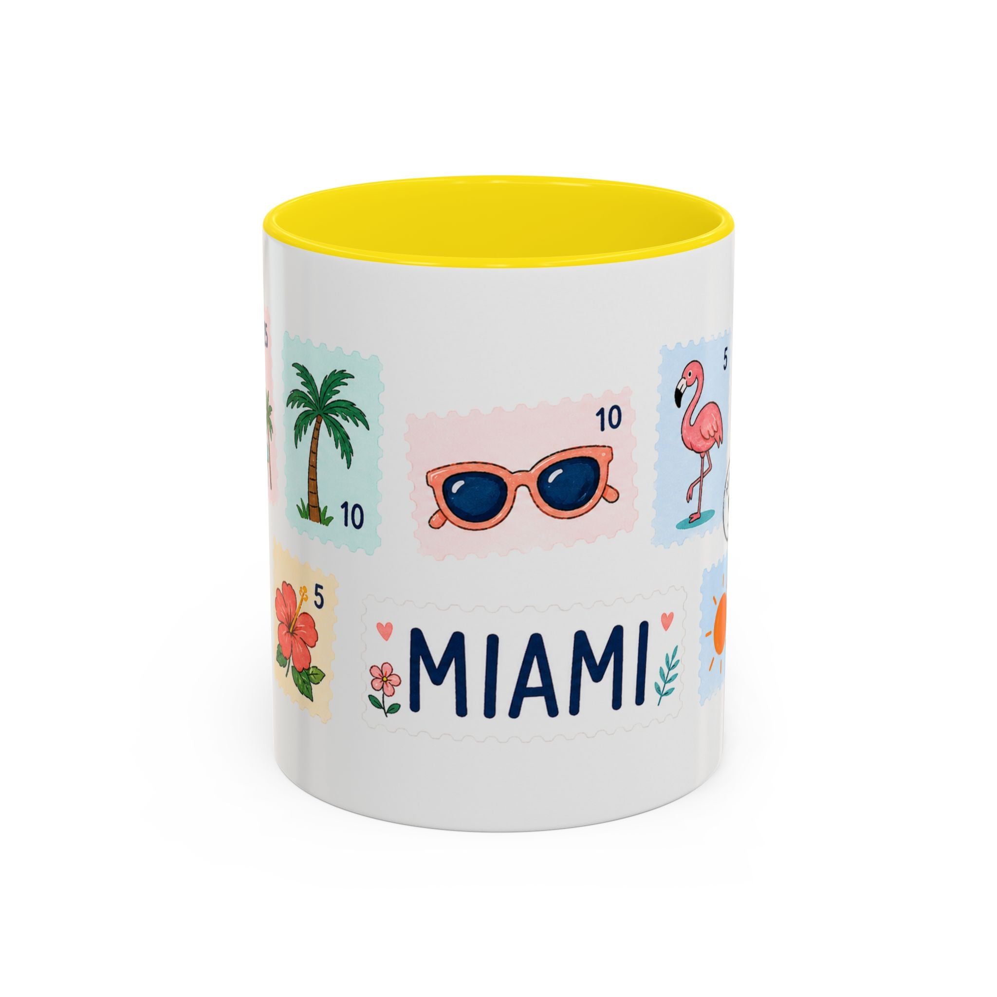 Miami Coffee Mug | Postage Stamp Collage Mug | Travel Souvenir Accent Cup 11oz 15oz