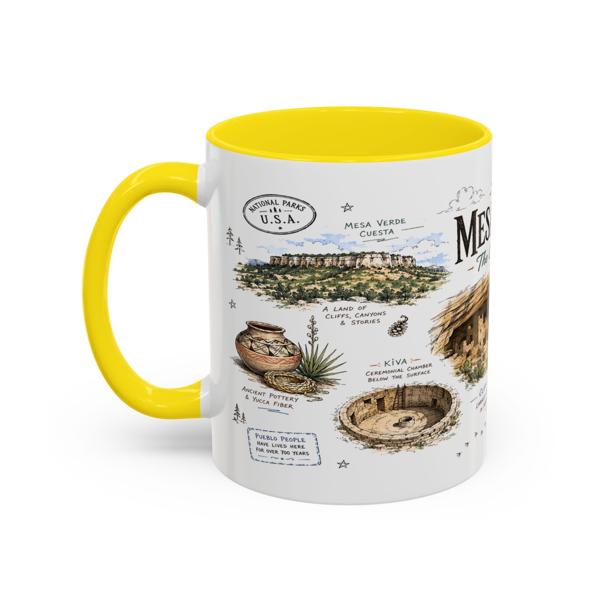 Mesa Verde National Park Coffee Mug | Colorado Ancient Cliff Dwellings Gift | Accent Color Ceramic 11oz 15oz