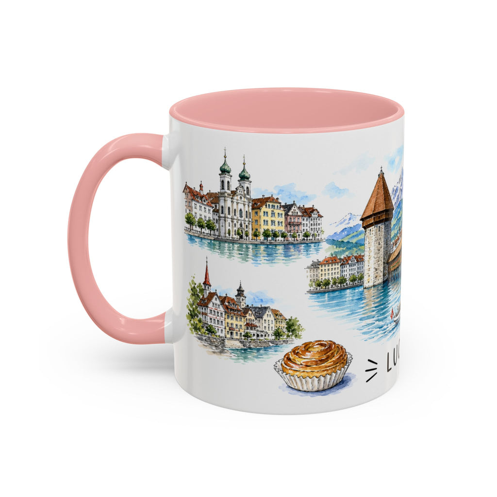 Lucerne Illustrated Travel Mug | City Souvenir Accent Coffee Mug | 11oz 15oz Ceramic Cup