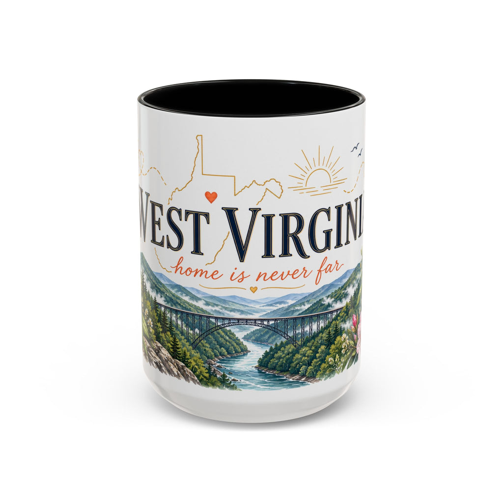 West Virginia State Map Mug | Appalachian Bridge, Rhododendron Accent Coffee Cup
