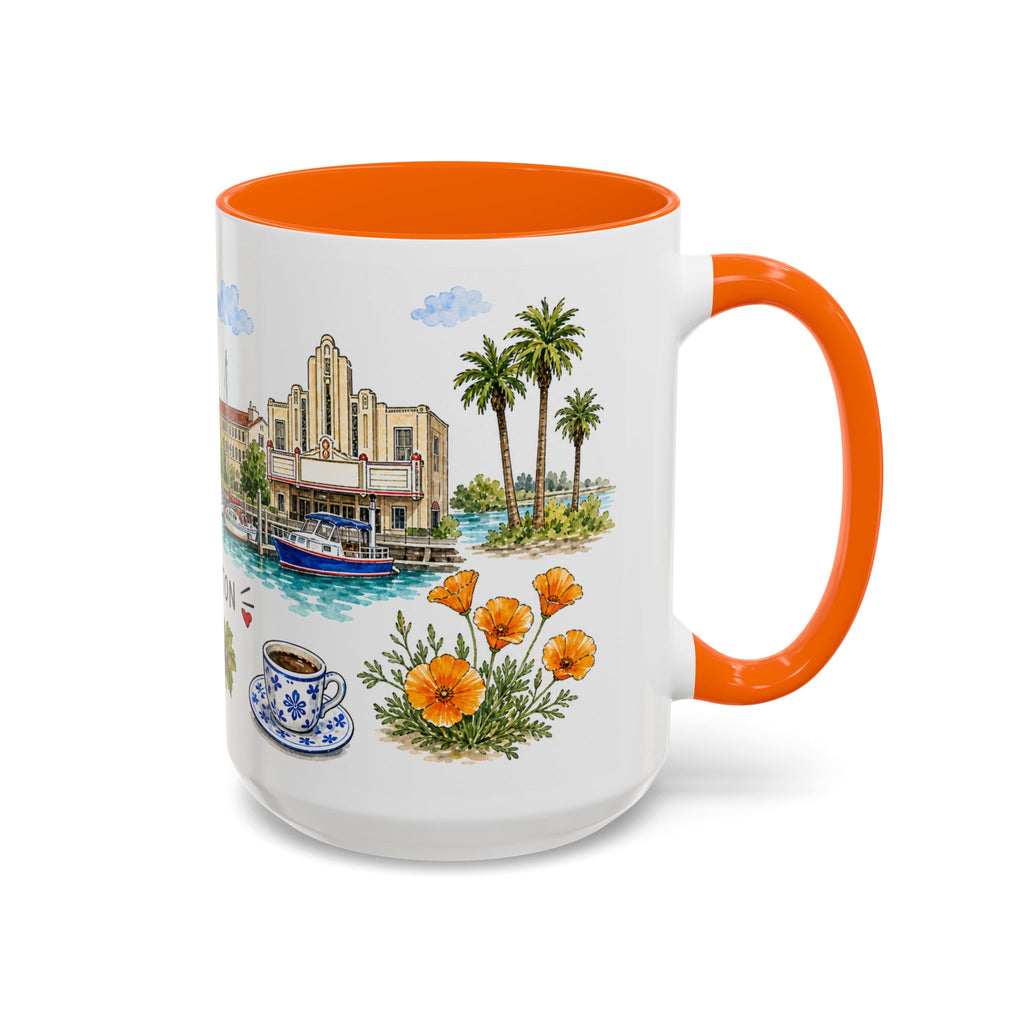 Stockton Illustrated Travel Mug | City Souvenir Accent Coffee Mug | 11oz 15oz Ceramic Cup