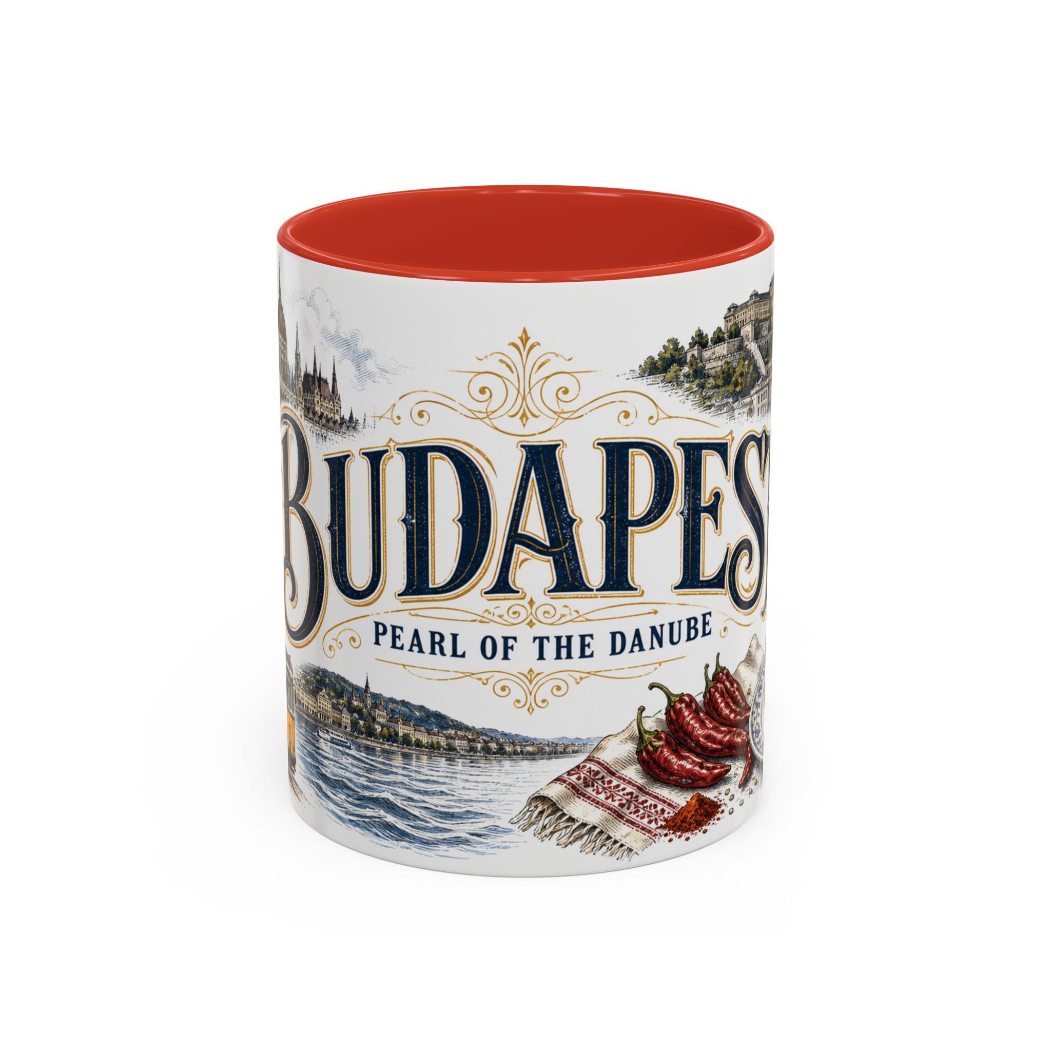Budapest Coffee Mug | Hungary Travel Souvenir | Vintage Illustrated City Gift | 11 oz 15 oz Accent Mug