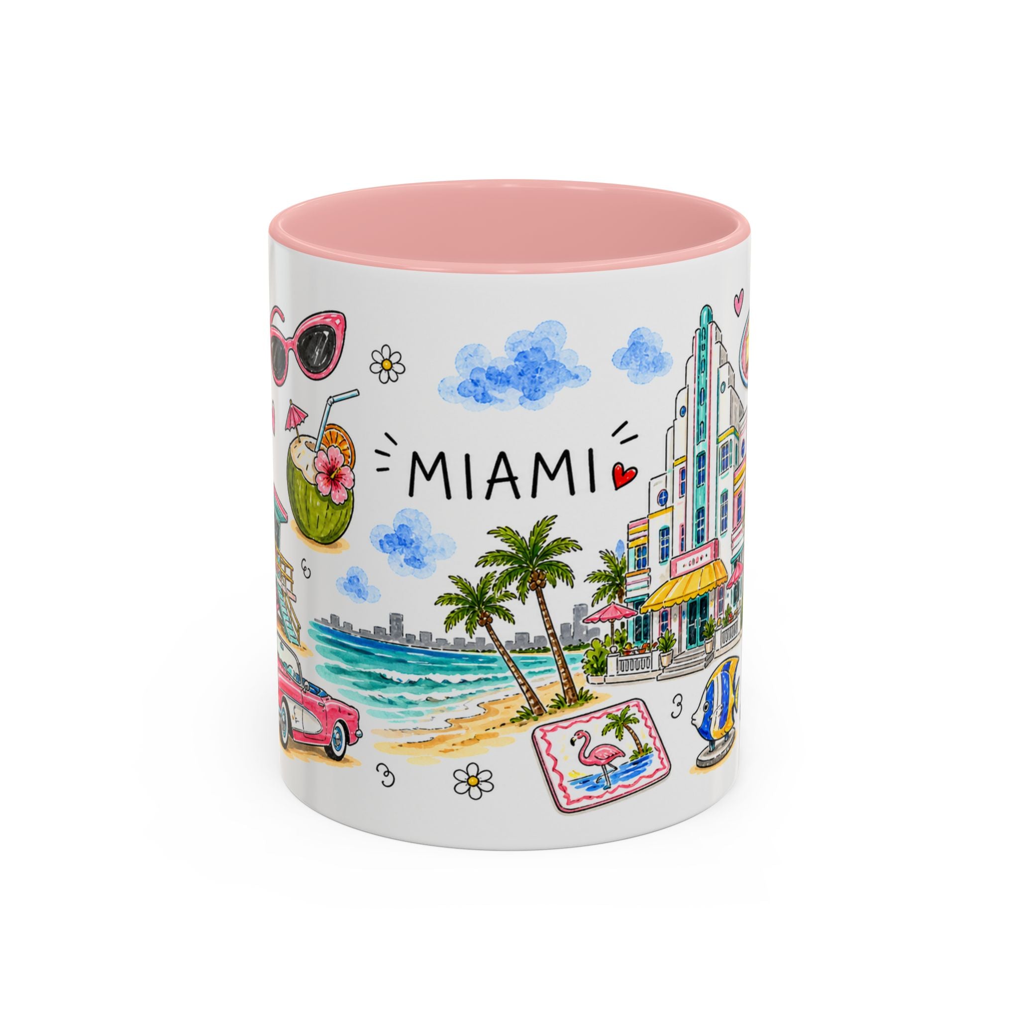 Miami Illustrated Travel Mug | City Souvenir Accent Coffee Mug | 11oz 15oz Ceramic Cup