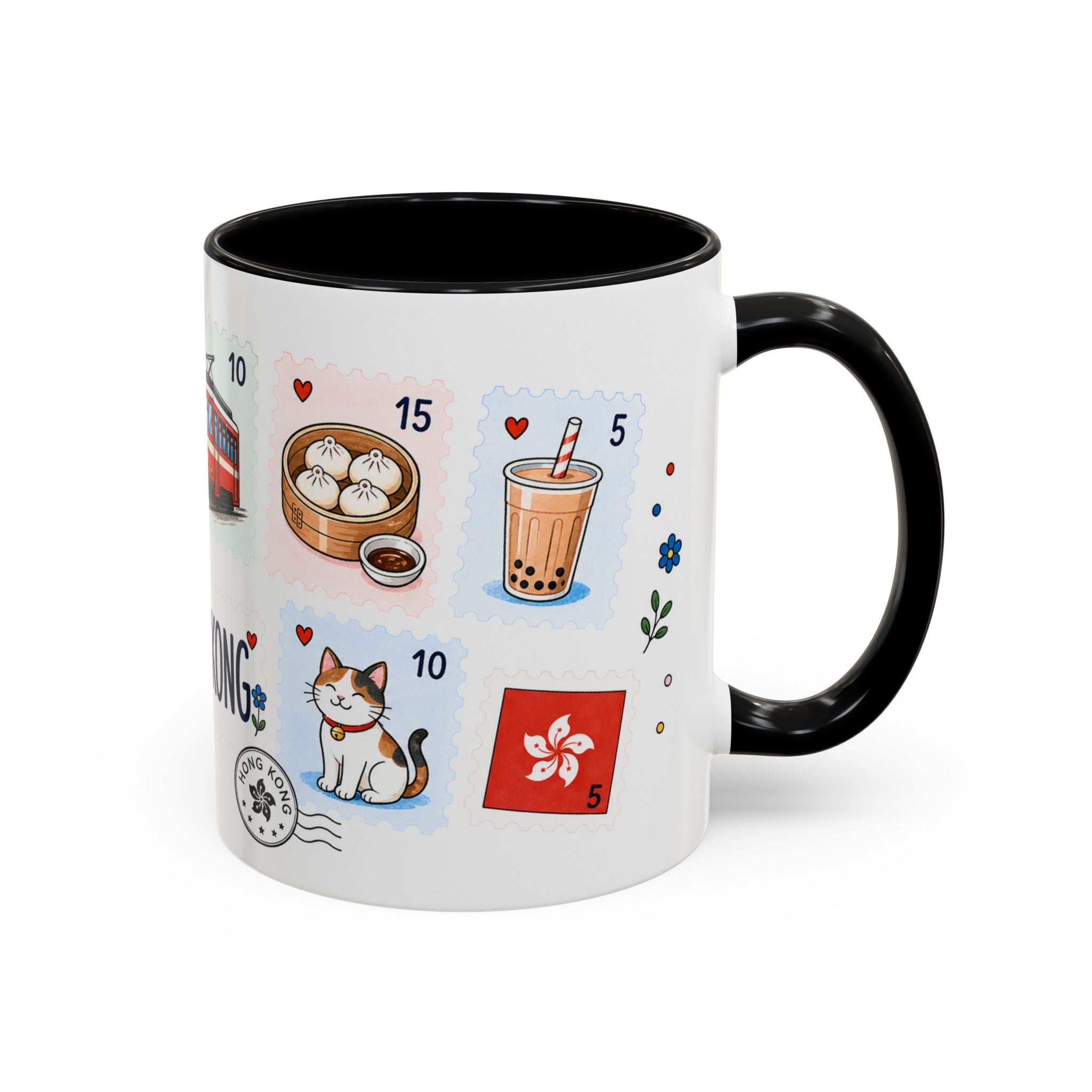 Hong Kong Coffee Mug | Postage Stamp Collage Mug | Travel Souvenir Accent Cup 11oz 15oz