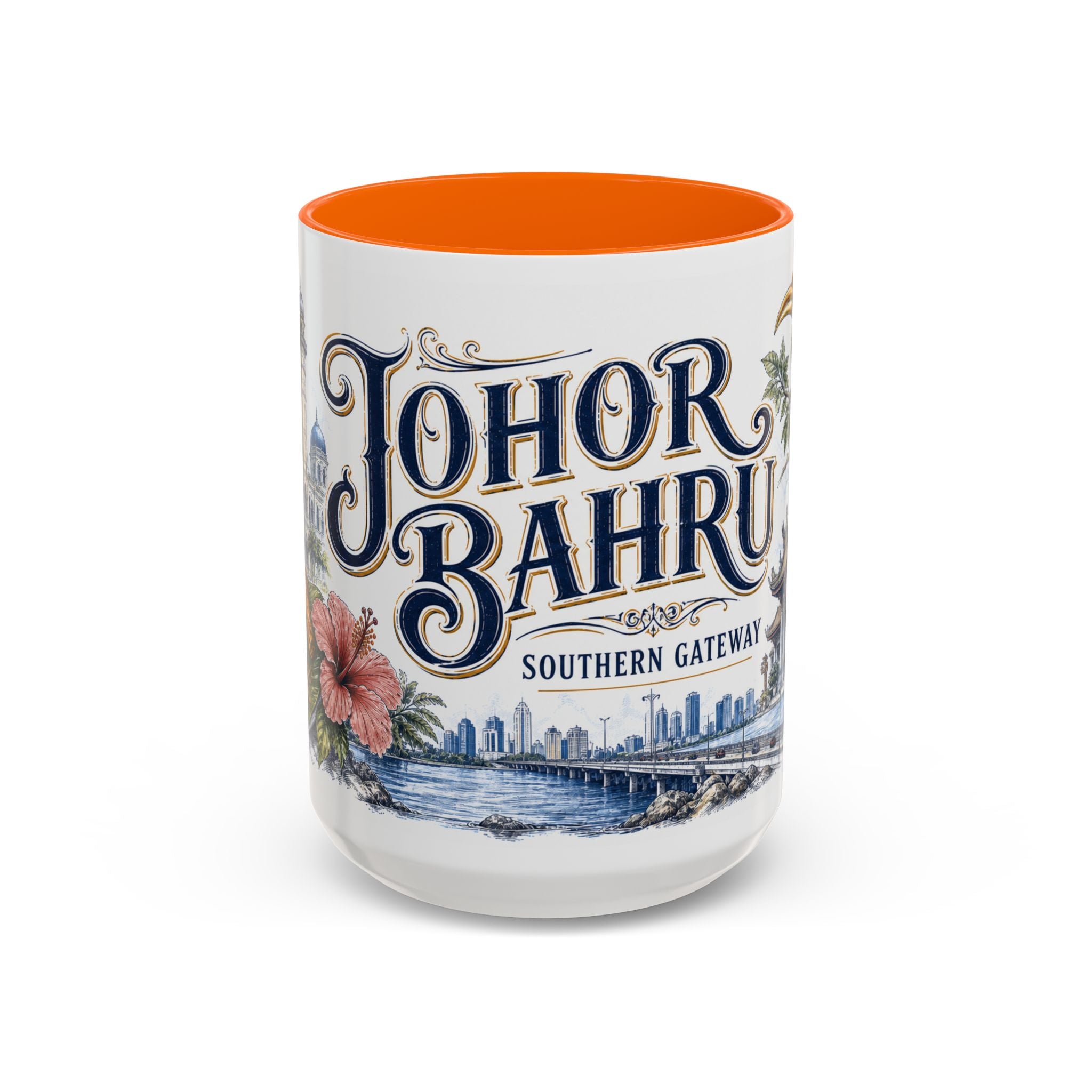Johor Bahru Coffee Mug | Malaysia Travel Souvenir | Vintage Illustrated City Gift | 11 oz 15 oz Accent Mug