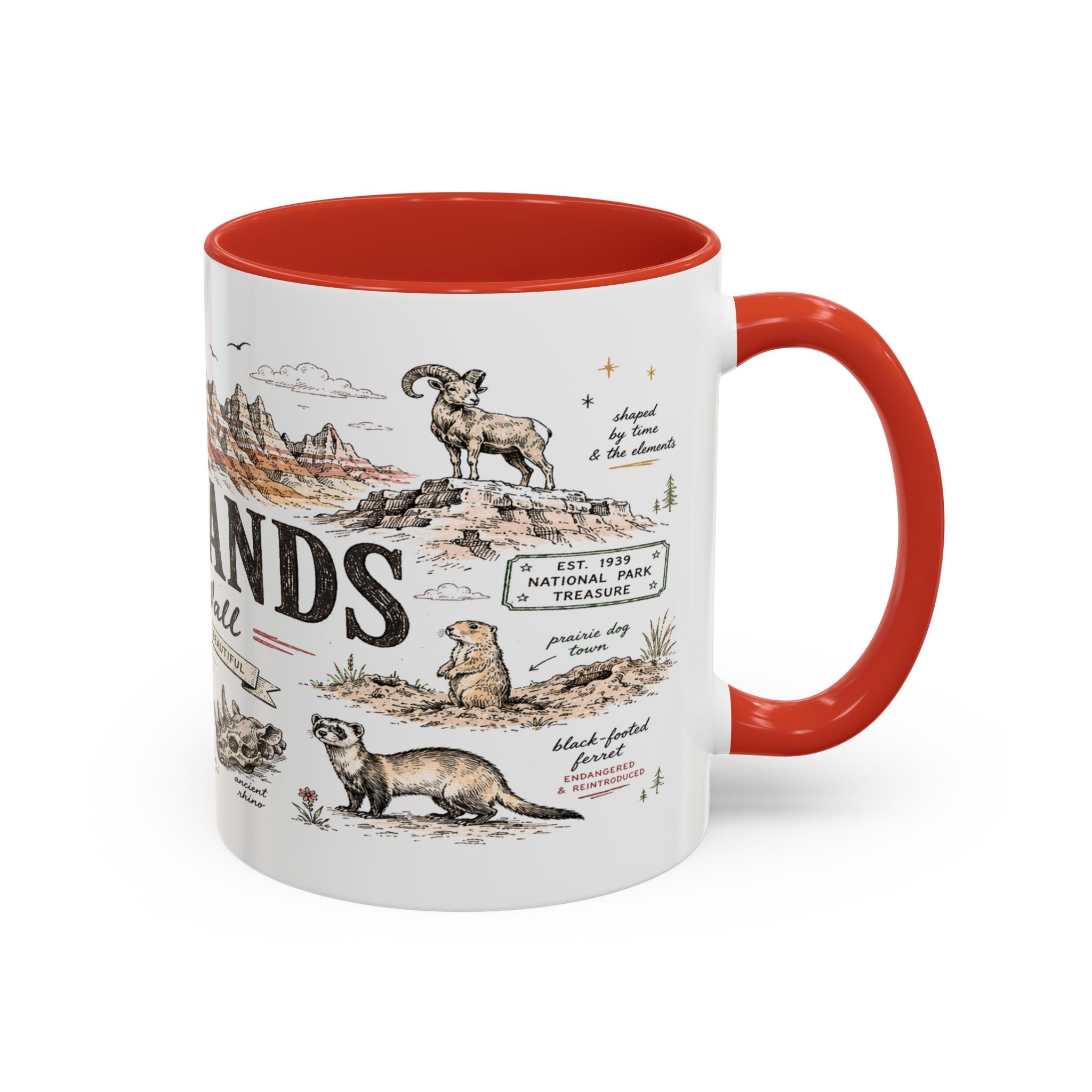 Badlands National Park Coffee Mug | South Dakota Prairie Fossil Hiking Gift | Accent Color Ceramic 11oz 15oz