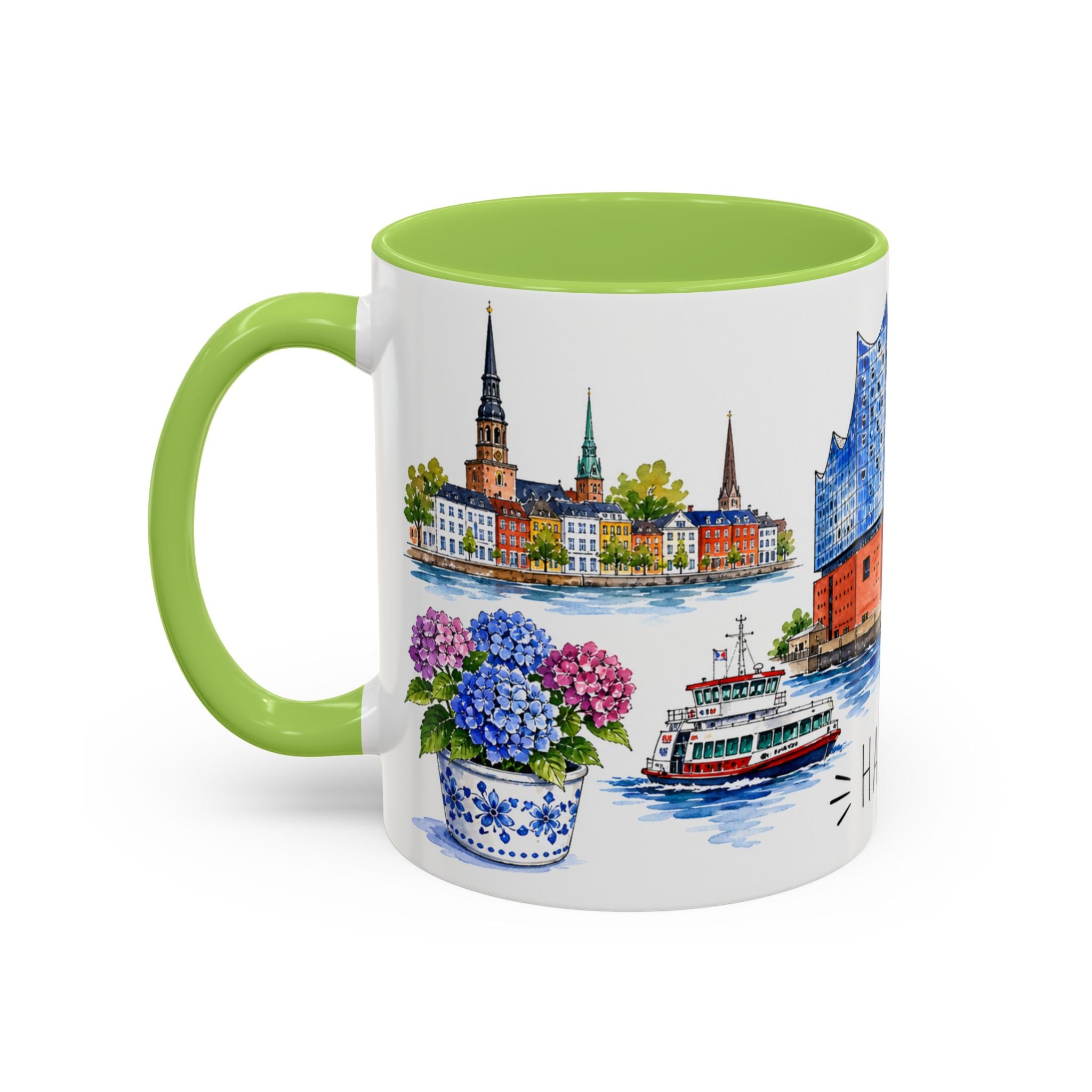 Hamburg Illustrated Travel Mug | City Souvenir Accent Coffee Mug | 11oz 15oz Ceramic Cup