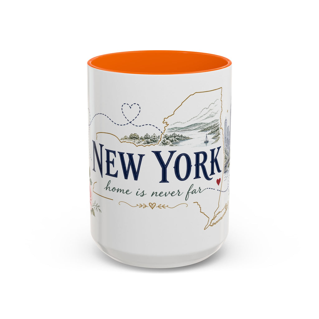New York State Map Mug | Botanical Rose Accents, Long Distance Friendship Gift