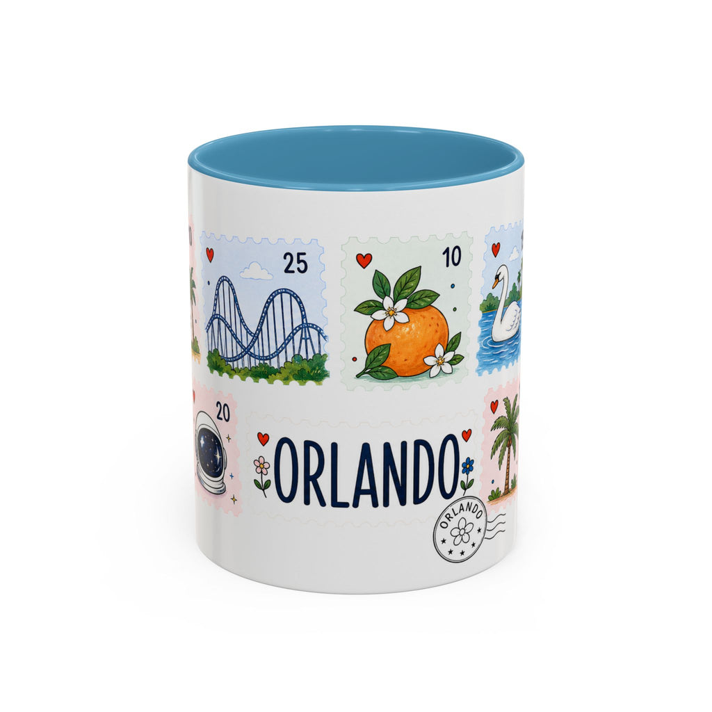 Orlando Coffee Mug | Postage Stamp Collage Mug | Travel Souvenir Accent Cup 11oz 15oz