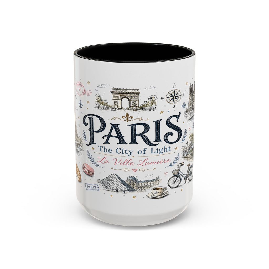 Paris Coffee Mug | France Souvenir Travel Gift | Accent Color Ceramic 11oz 15oz