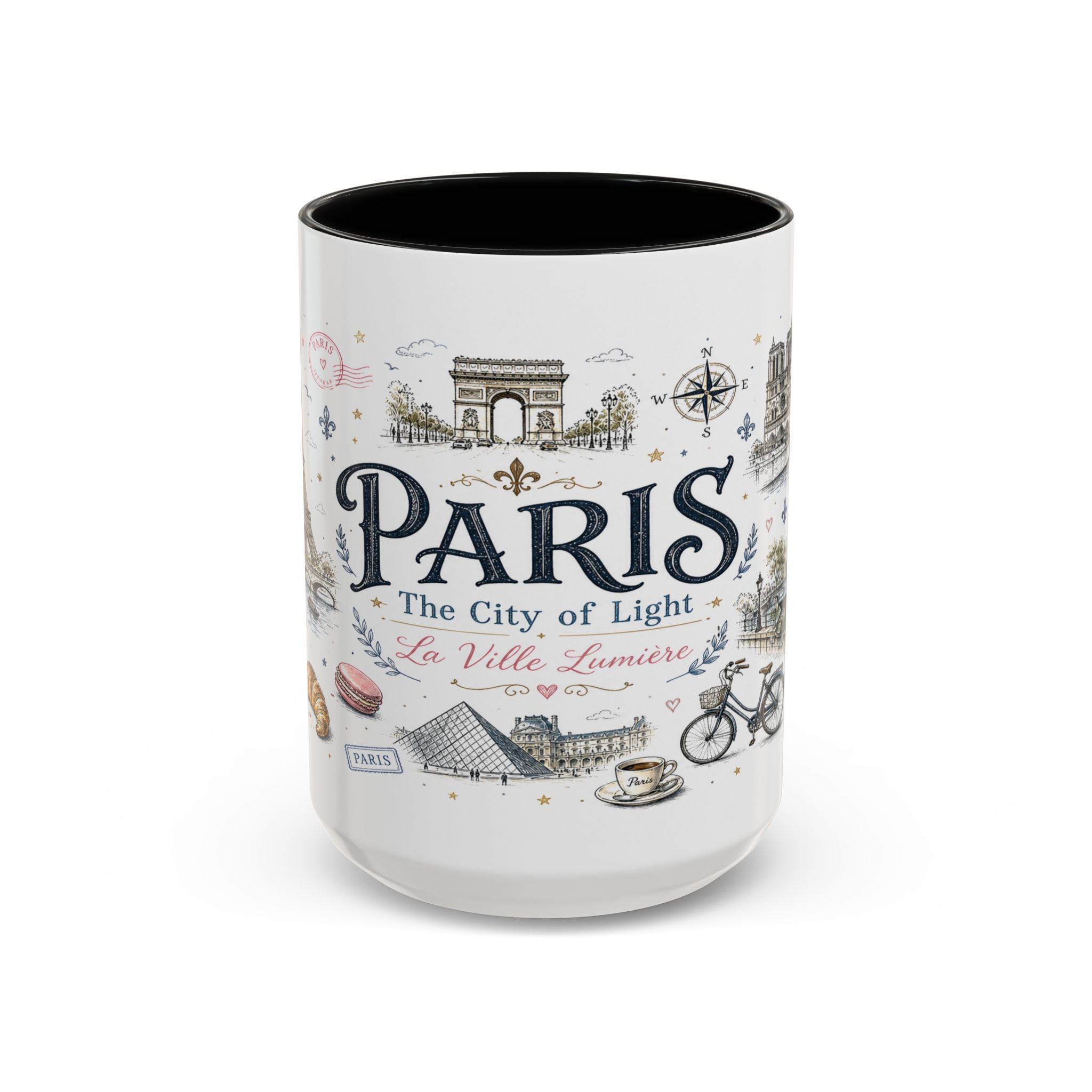 Paris Coffee Mug | France Souvenir Travel Gift | Accent Color Ceramic 11oz 15oz