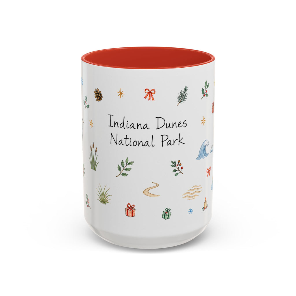 Indiana Dunes National Park Christmas Mug | Watercolor Travel Souvenir | Holiday Gift | Accent Ceramic Coffee Cup 11oz 15oz
