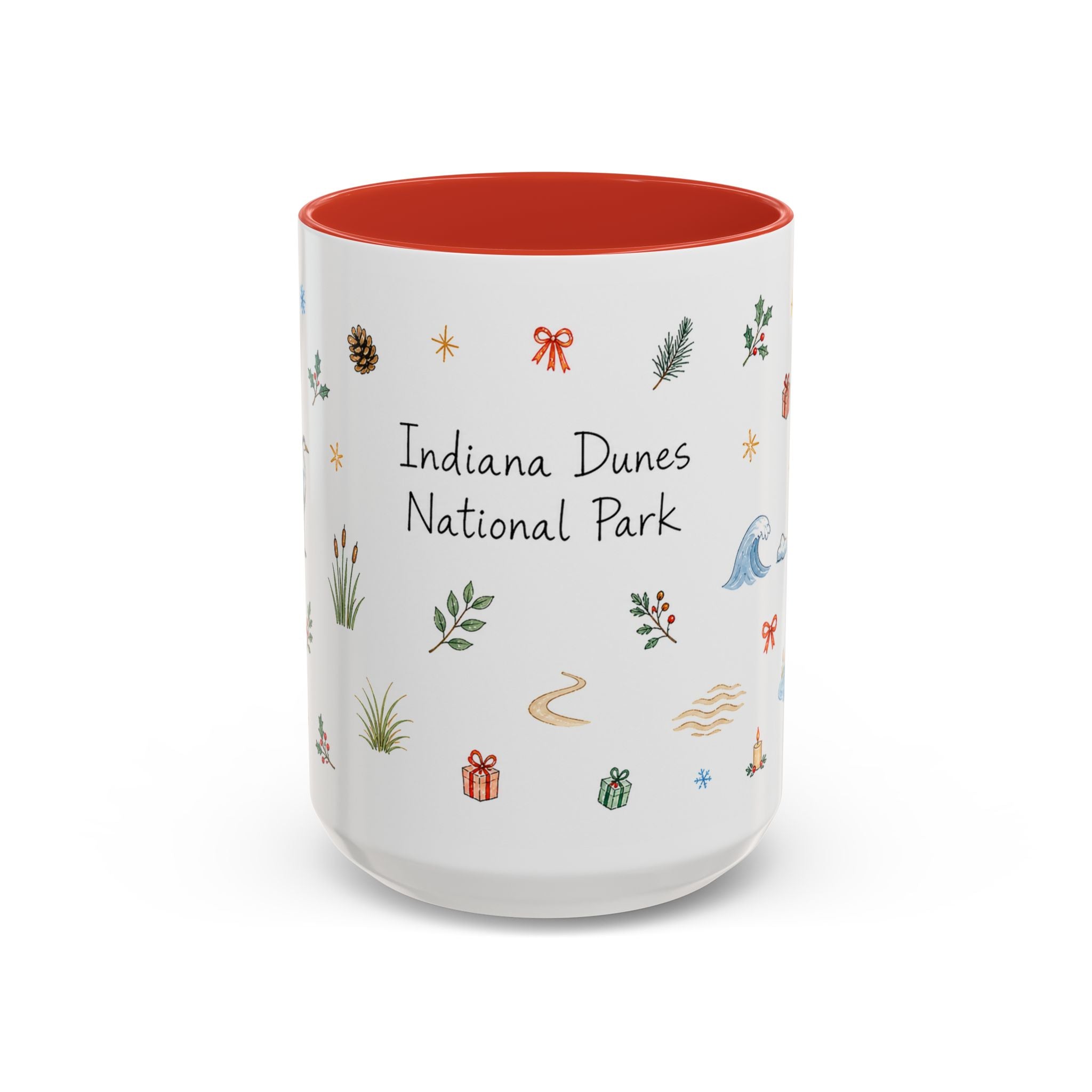 Indiana Dunes National Park Christmas Mug | Watercolor Travel Souvenir | Holiday Gift | Accent Ceramic Coffee Cup 11oz 15oz