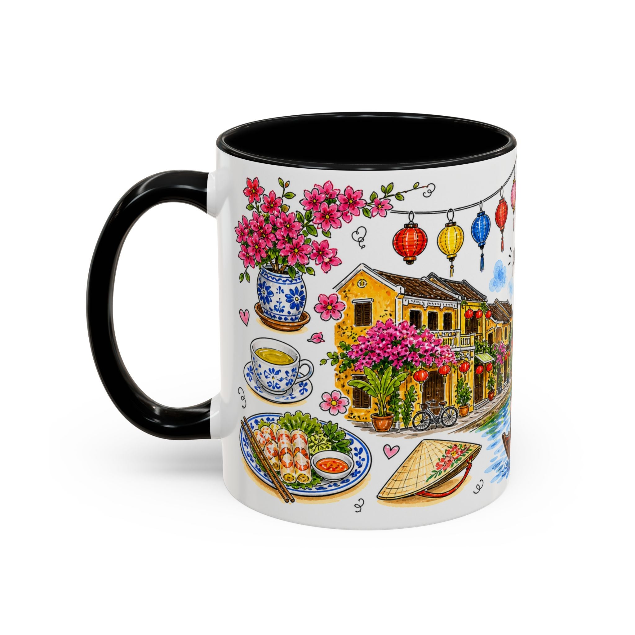 Hoi An Illustrated Travel Mug | City Souvenir Accent Coffee Mug | 11oz 15oz Ceramic Cup