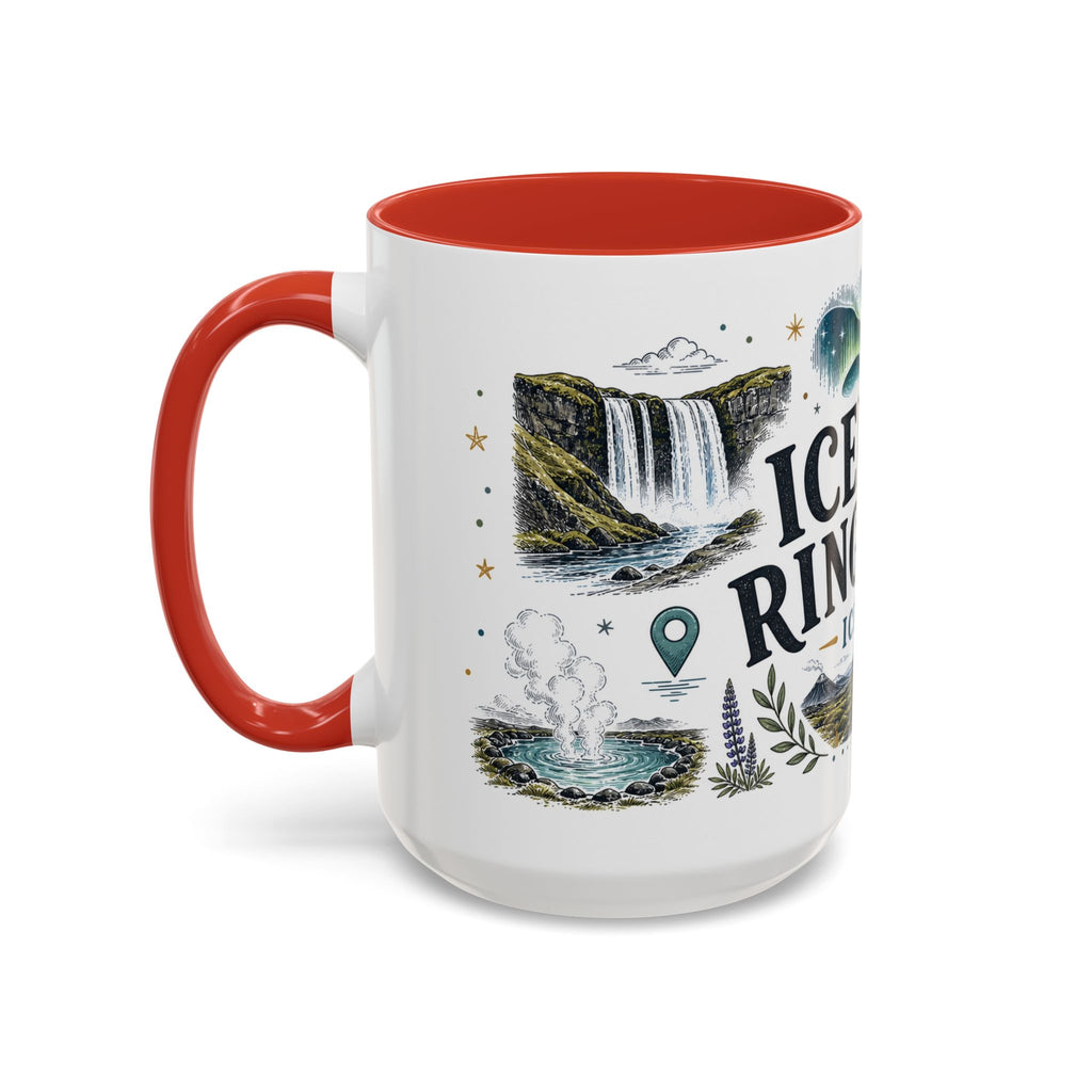 Iceland Ring Road Coffee Mug | Travel Destination Souvenir Gift | Accent Color Ceramic 11oz 15oz