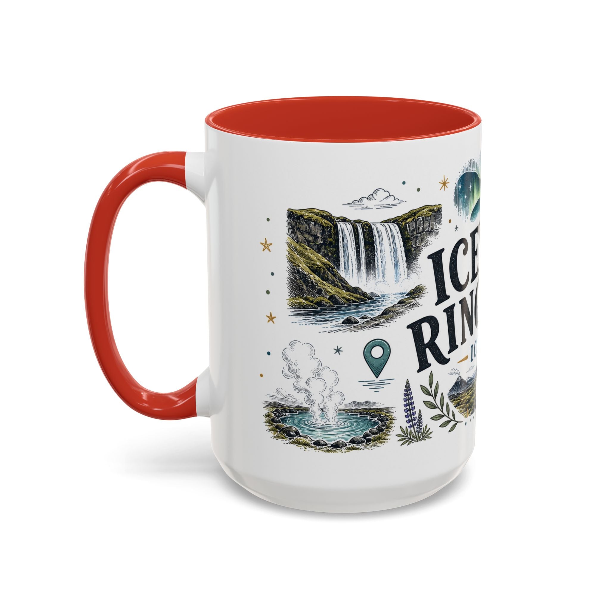 Iceland Ring Road Coffee Mug | Travel Destination Souvenir Gift | Accent Color Ceramic 11oz 15oz