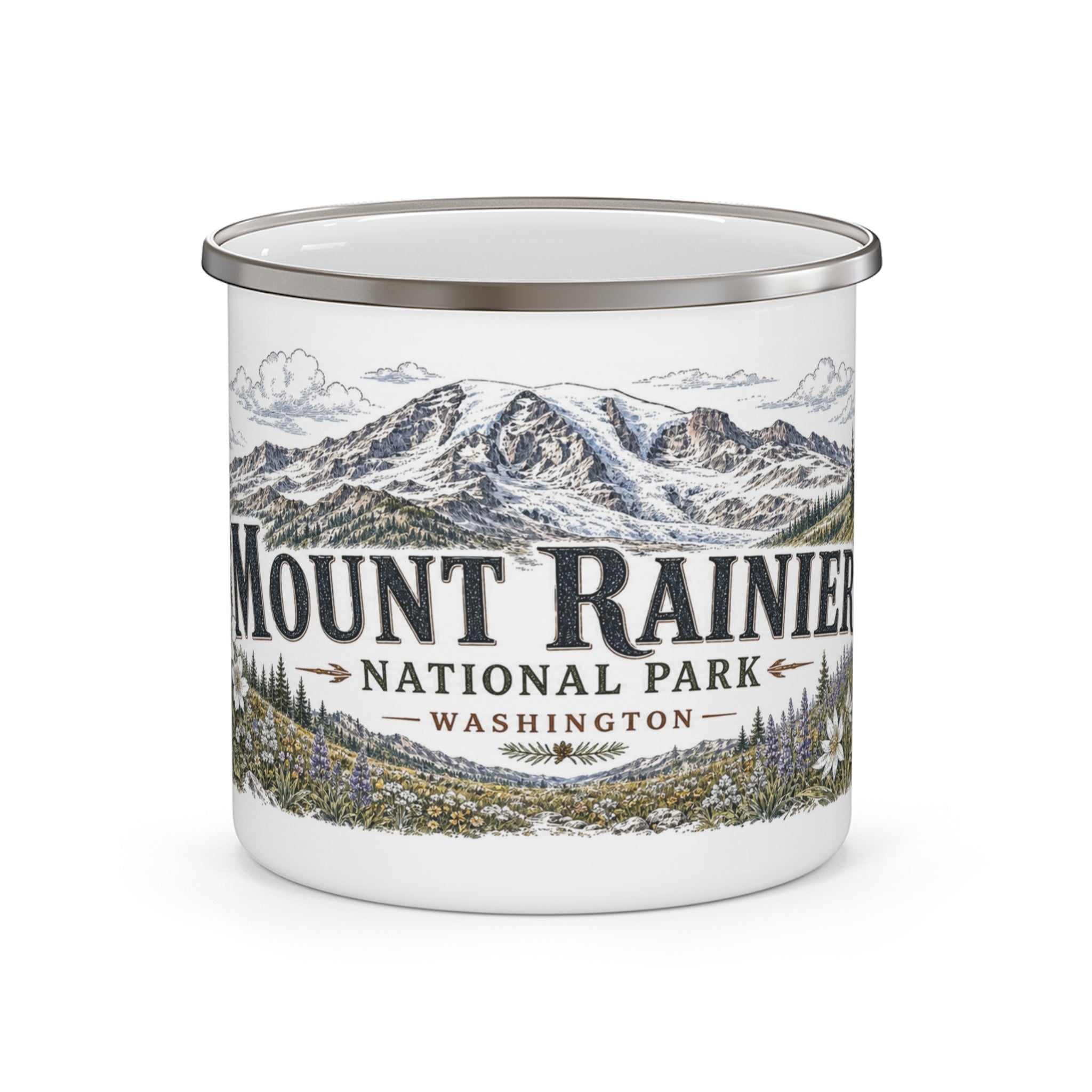 Mount Rainier National Park Vintage Enamel Camping Mug | 12oz National Park Hiking Gift