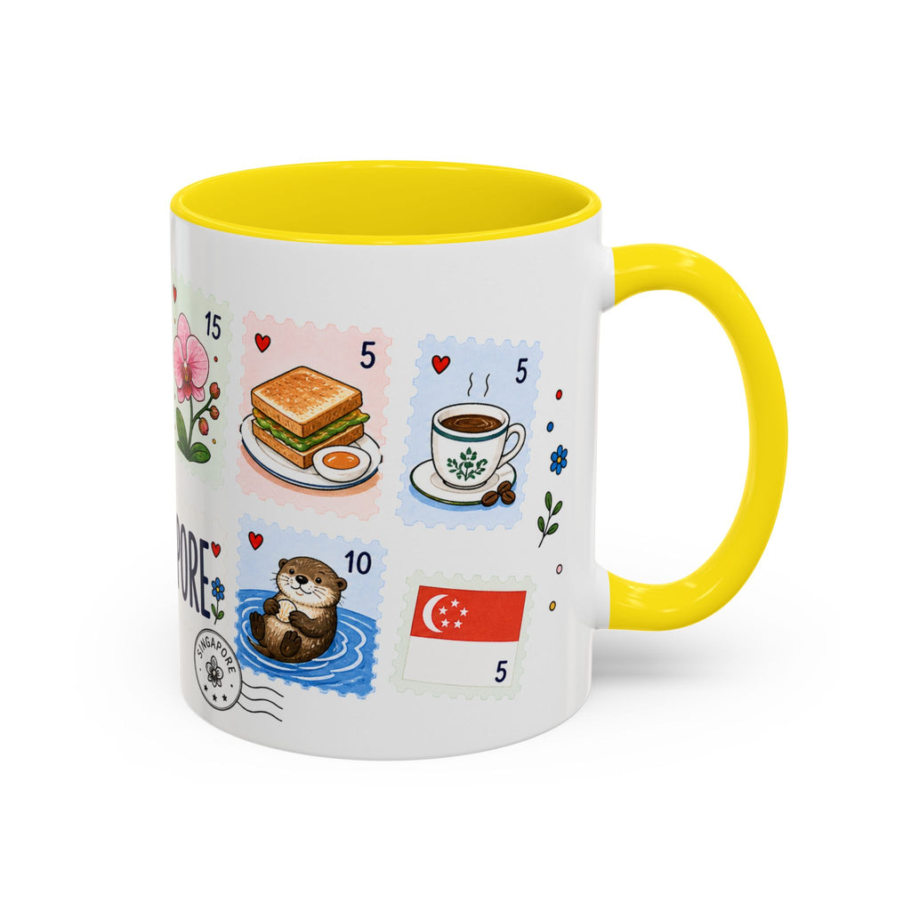 Singapore Coffee Mug | Postage Stamp Collage Mug | Travel Souvenir Accent Cup 11oz 15oz