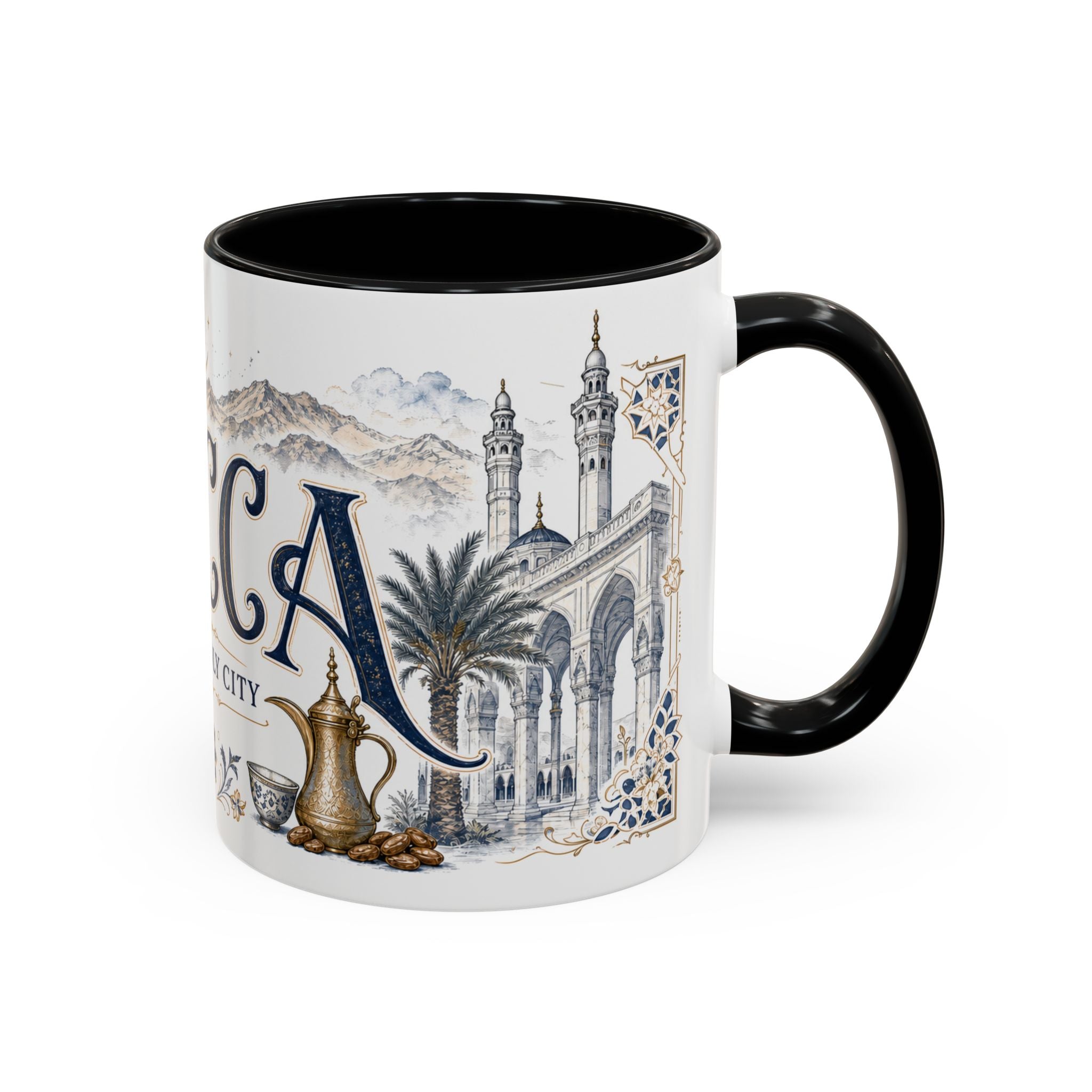Mecca Coffee Mug | Saudi Arabia Travel Souvenir | Vintage Illustrated City Gift | 11 oz 15 oz Accent Mug