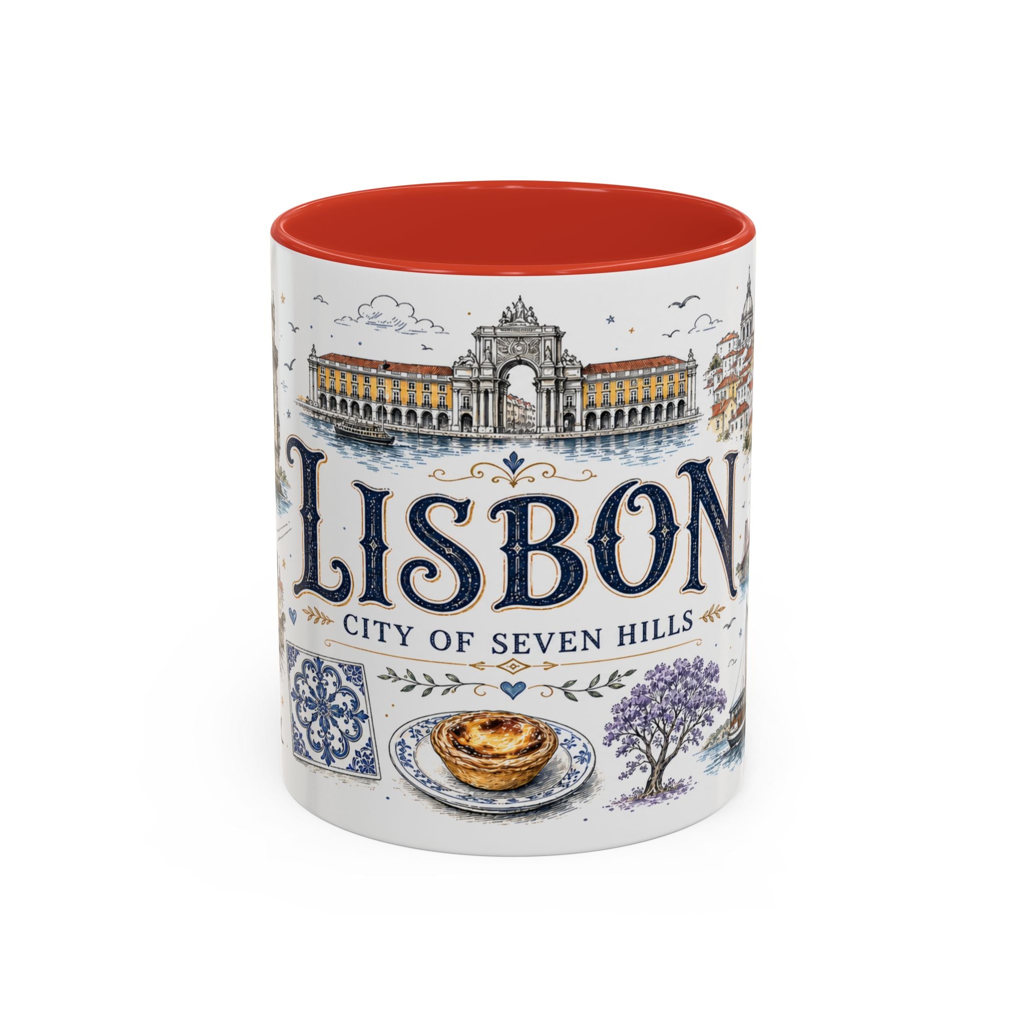 Lisbon Coffee Mug | Portugal Travel Souvenir | Vintage Illustrated City Gift | 11 oz 15 oz Accent Mug