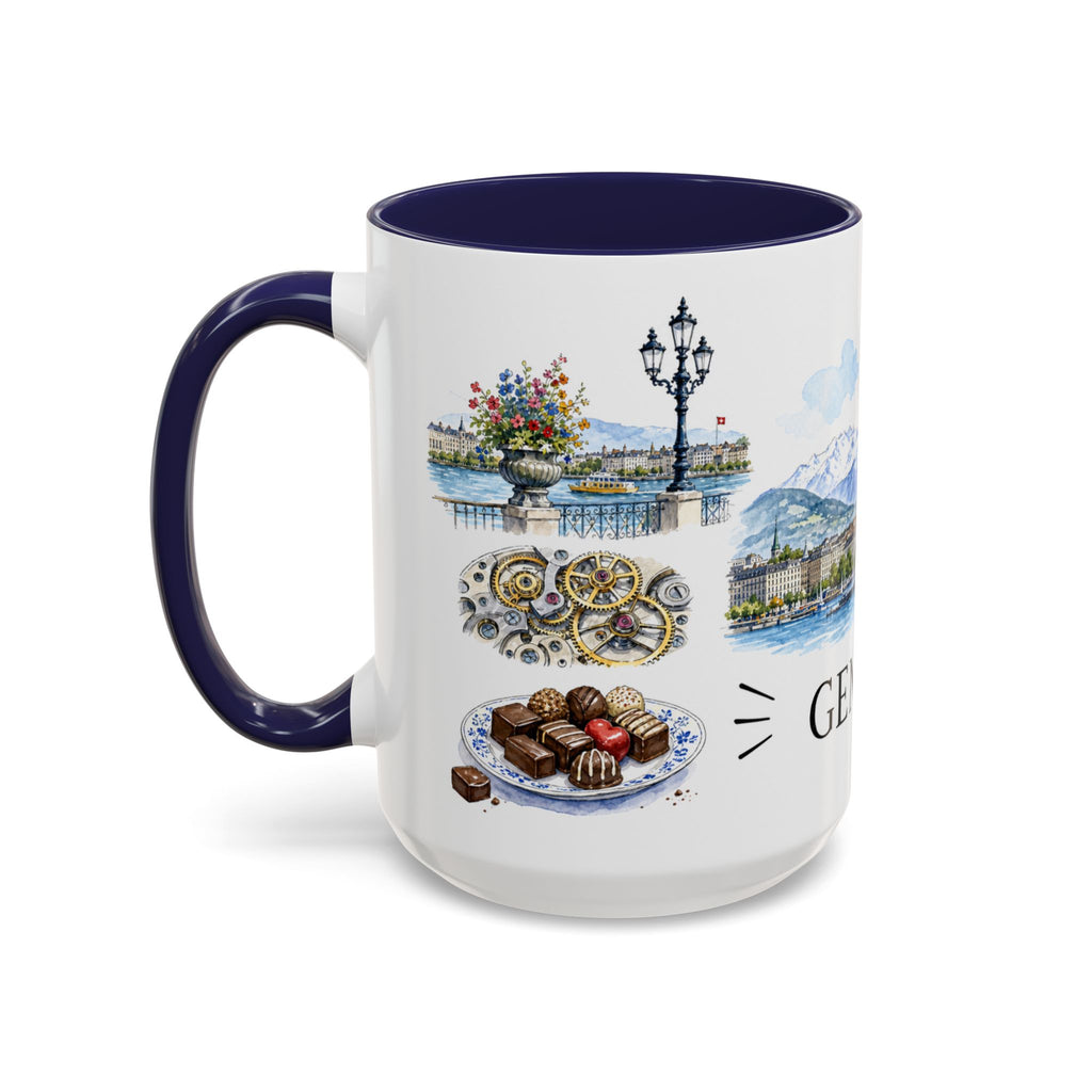 Geneva Illustrated Travel Mug | City Souvenir Accent Coffee Mug | 11oz 15oz Ceramic Cup