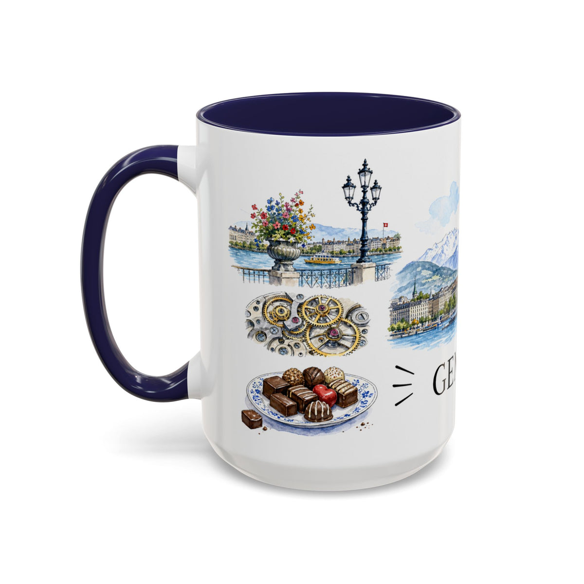 Geneva Illustrated Travel Mug | City Souvenir Accent Coffee Mug | 11oz 15oz Ceramic Cup