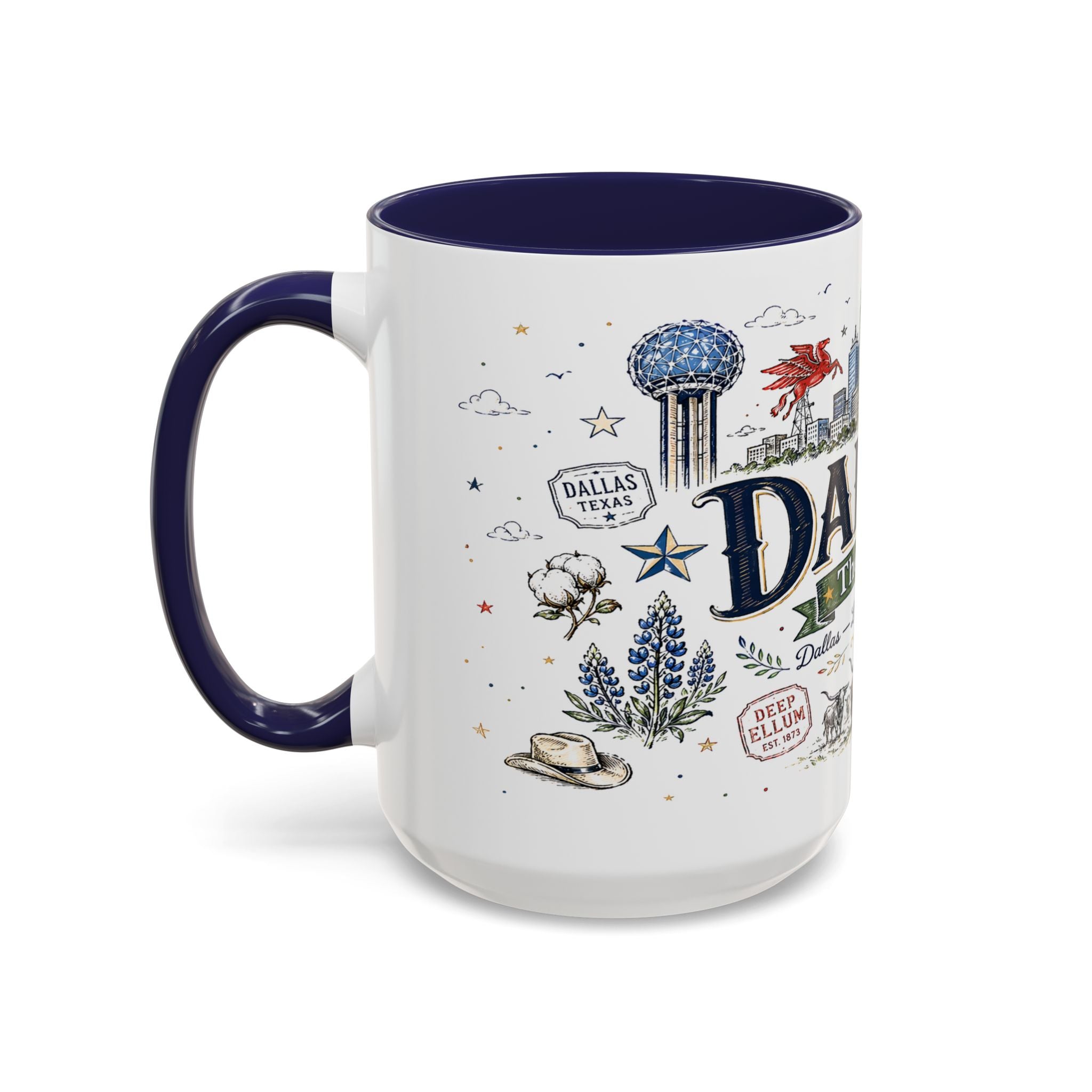 Dallas Coffee Mug | Texas Souvenir City Gift | Accent Color Ceramic 11oz 15oz