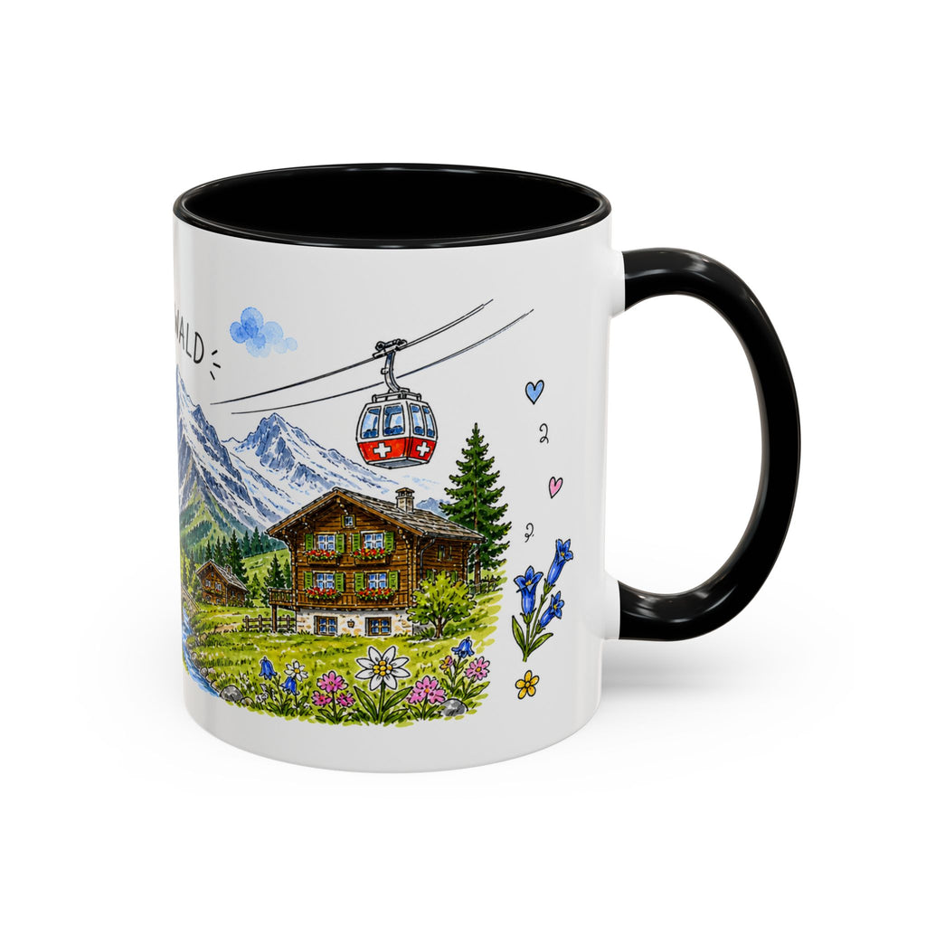 Grindelwald Illustrated Travel Mug | Switzerland Souvenir Accent Coffee Mug | 11oz 15oz Ceramic Cup