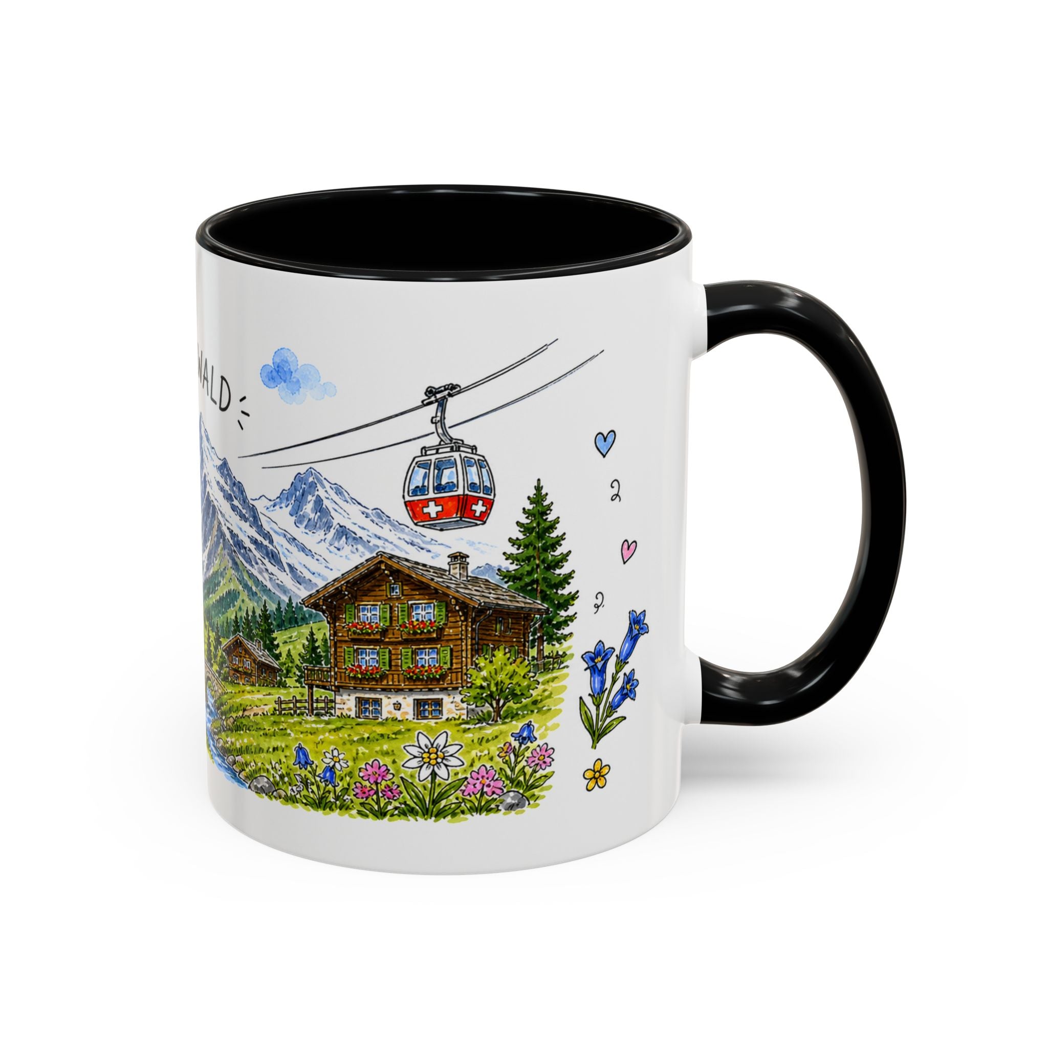 Grindelwald Illustrated Travel Mug | Switzerland Souvenir Accent Coffee Mug | 11oz 15oz Ceramic Cup