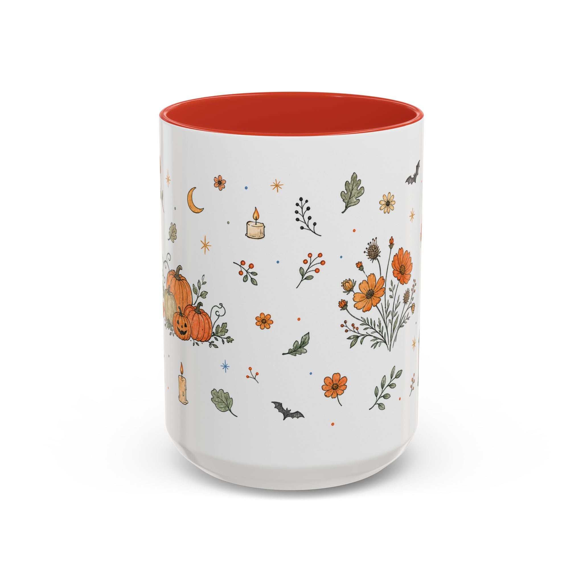 Floral Pumpkin Halloween Mug | Friendly Ghost Watercolor Gift | Accent Cup 11oz 15oz