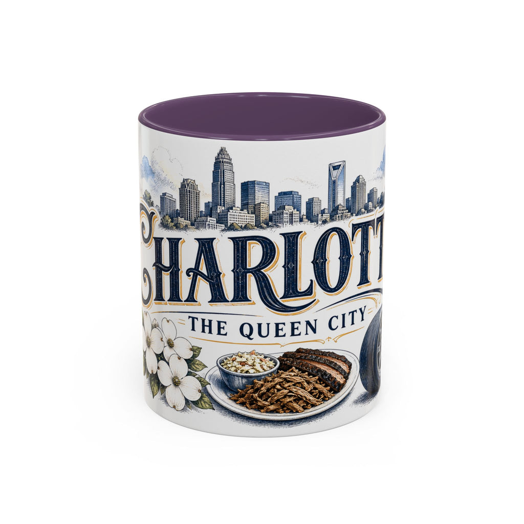 Charlotte Coffee Mug | United States Travel Souvenir | Vintage Illustrated City Gift | 11 oz 15 oz Accent Mug