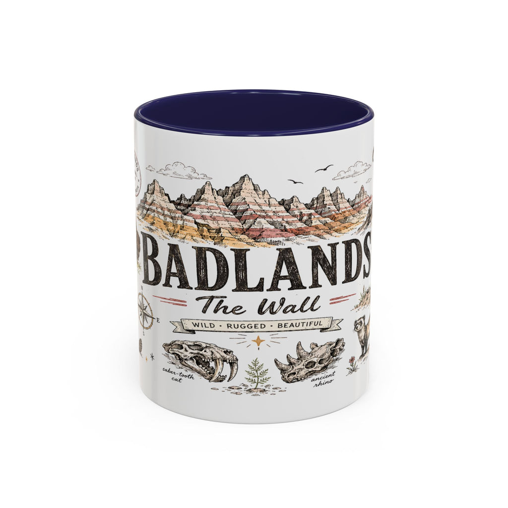 Badlands National Park Coffee Mug | South Dakota Prairie Fossil Hiking Gift | Accent Color Ceramic 11oz 15oz