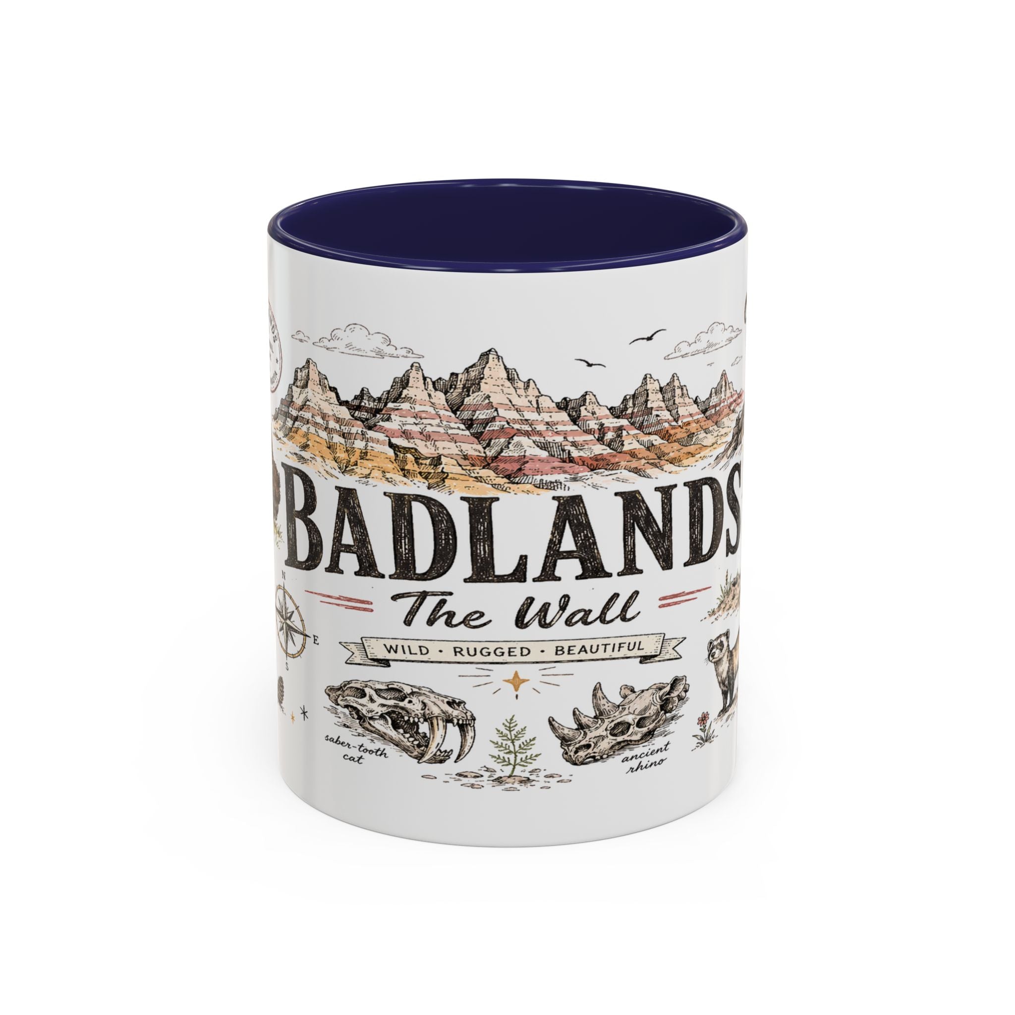 Badlands National Park Coffee Mug | South Dakota Prairie Fossil Hiking Gift | Accent Color Ceramic 11oz 15oz