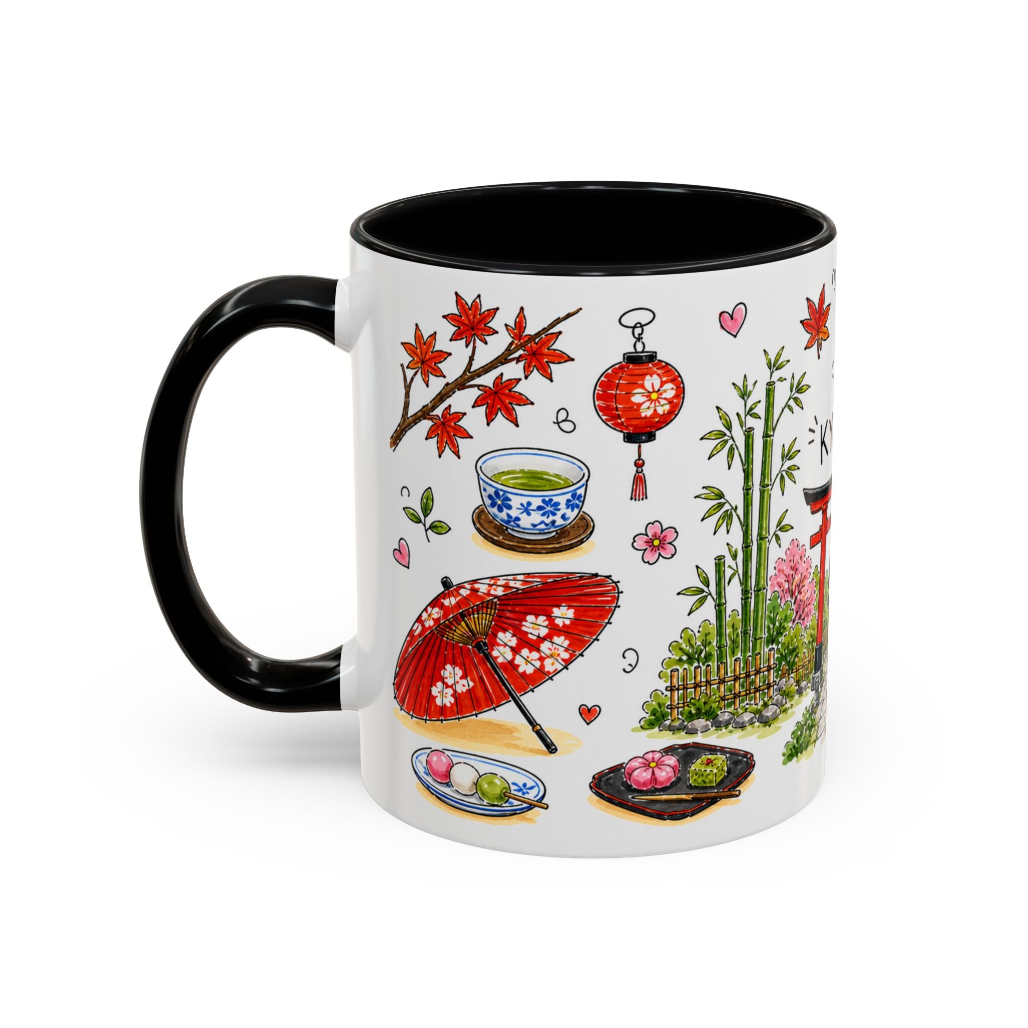 Kyoto Illustrated Travel Mug | City Souvenir Accent Coffee Mug | 11oz 15oz Ceramic Cup