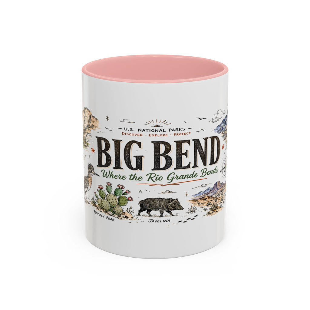 Big Bend National Park Coffee Mug | Texas Desert River Canyon Hiking Gift | Accent Color Ceramic 11oz 15oz