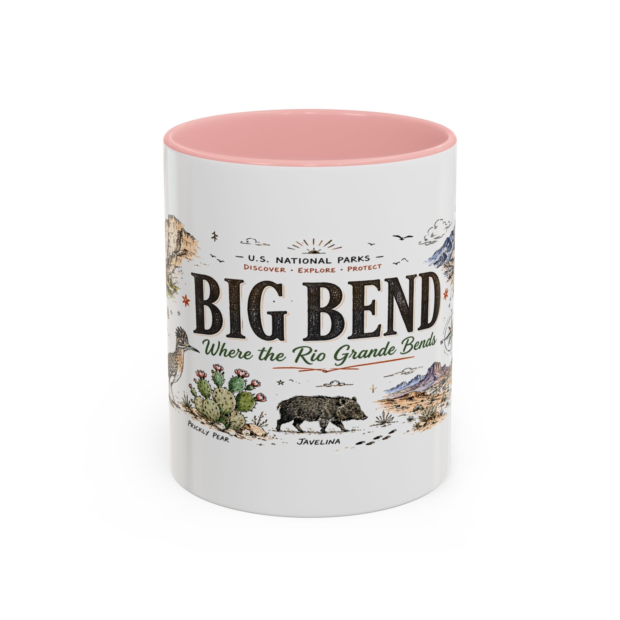 Big Bend National Park Coffee Mug | Texas Desert River Canyon Hiking Gift | Accent Color Ceramic 11oz 15oz