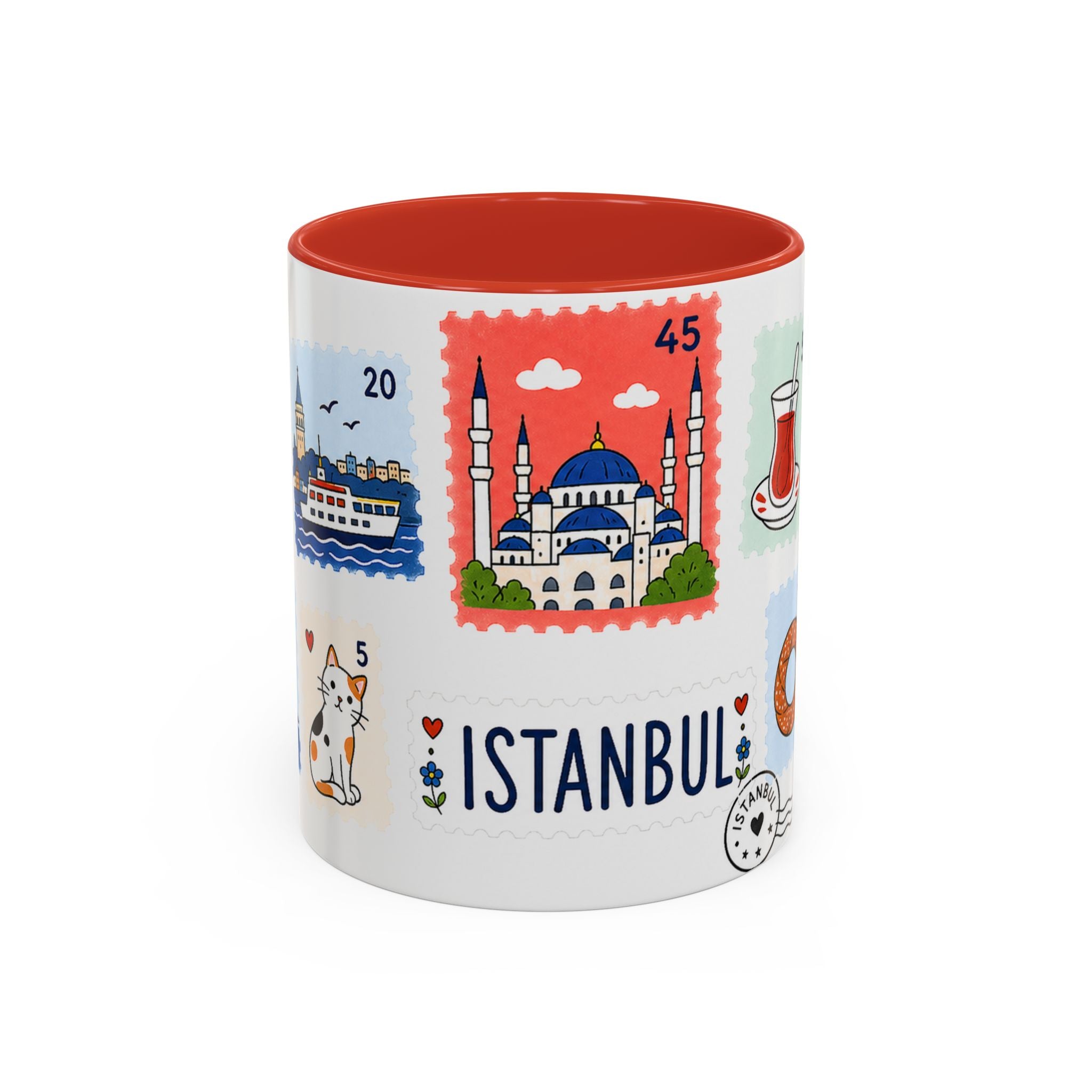 Istanbul Coffee Mug | Postage Stamp Collage Mug | Travel Souvenir Accent Cup 11oz 15oz