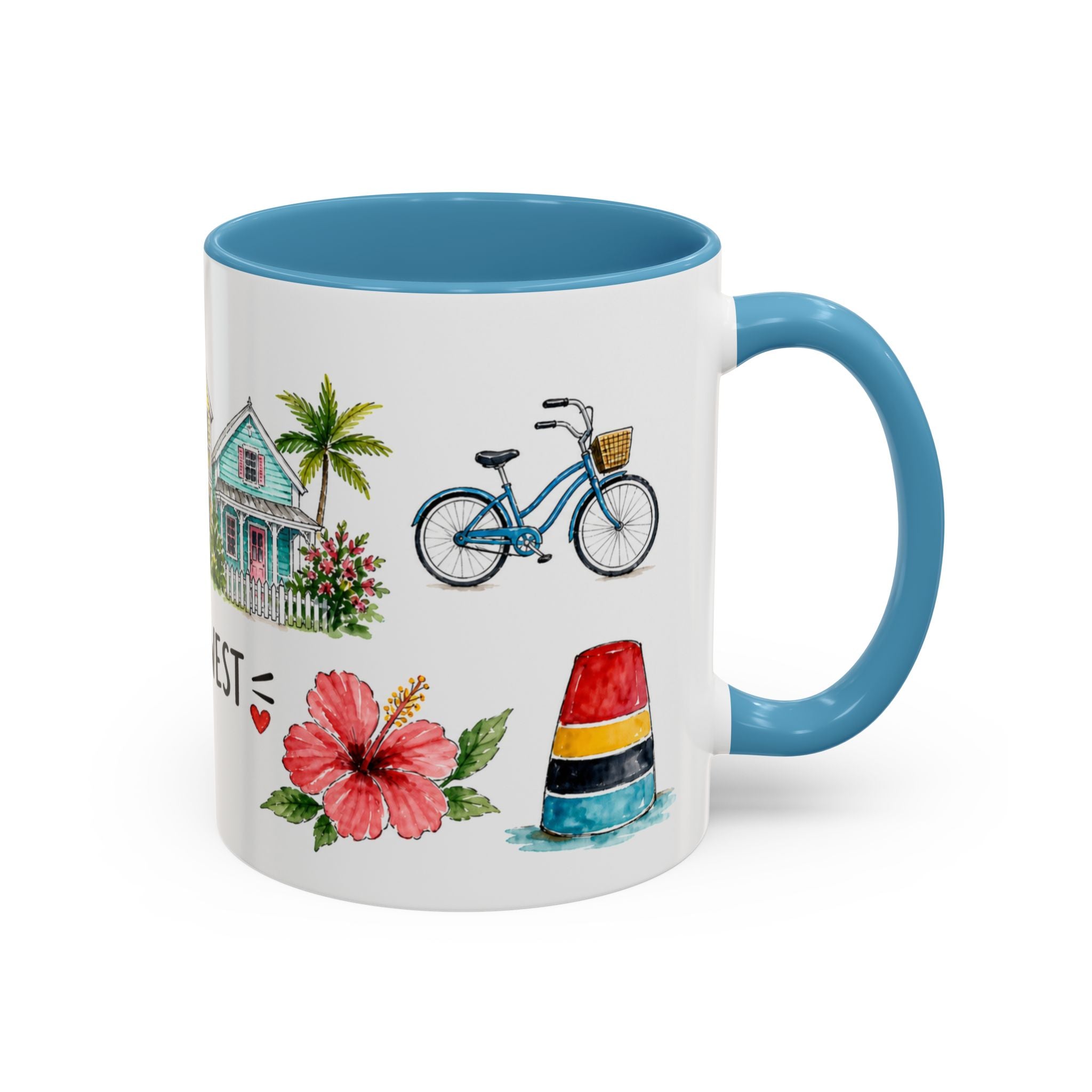 Key West Illustrated Travel Mug | City Souvenir Accent Coffee Mug | 11oz 15oz Ceramic Cup
